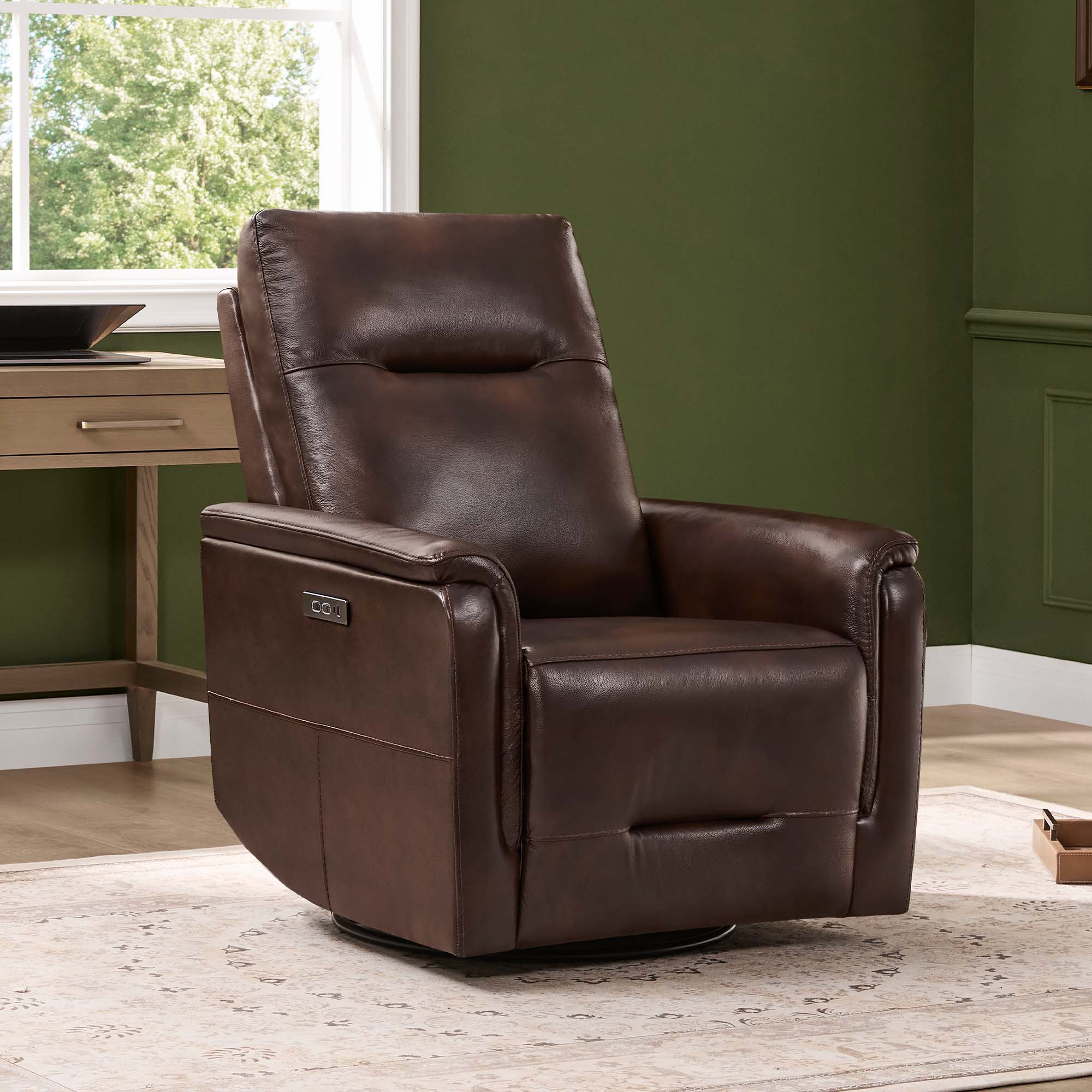 Jaxon Genuine Leather Swivel Glider Power Recliner with Power Headrest - Image 17