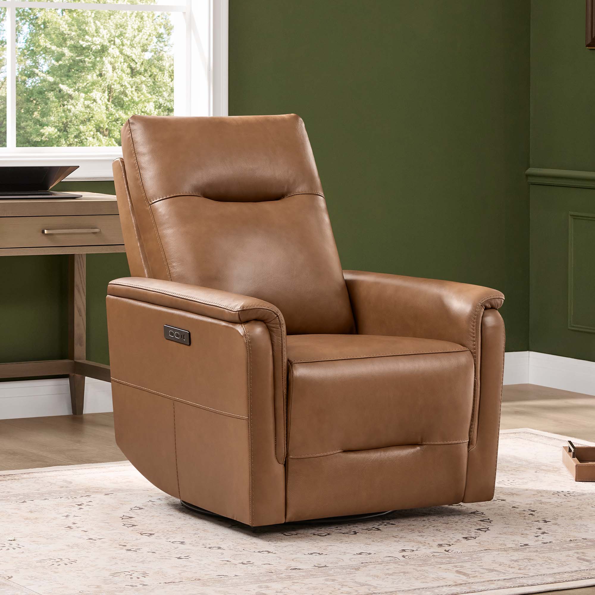 Jaxon Genuine Leather Swivel Glider Power Recliner with Power Headrest - Image 4
