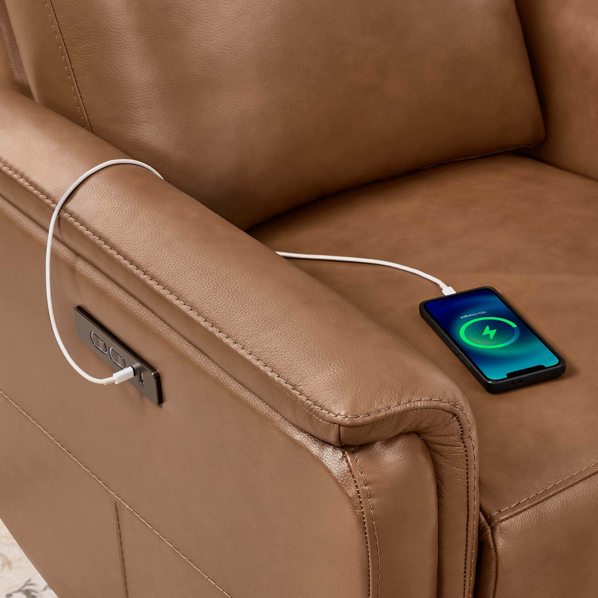Jaxon Genuine Leather Swivel Glider Power Recliner with Power Headrest - Image 5