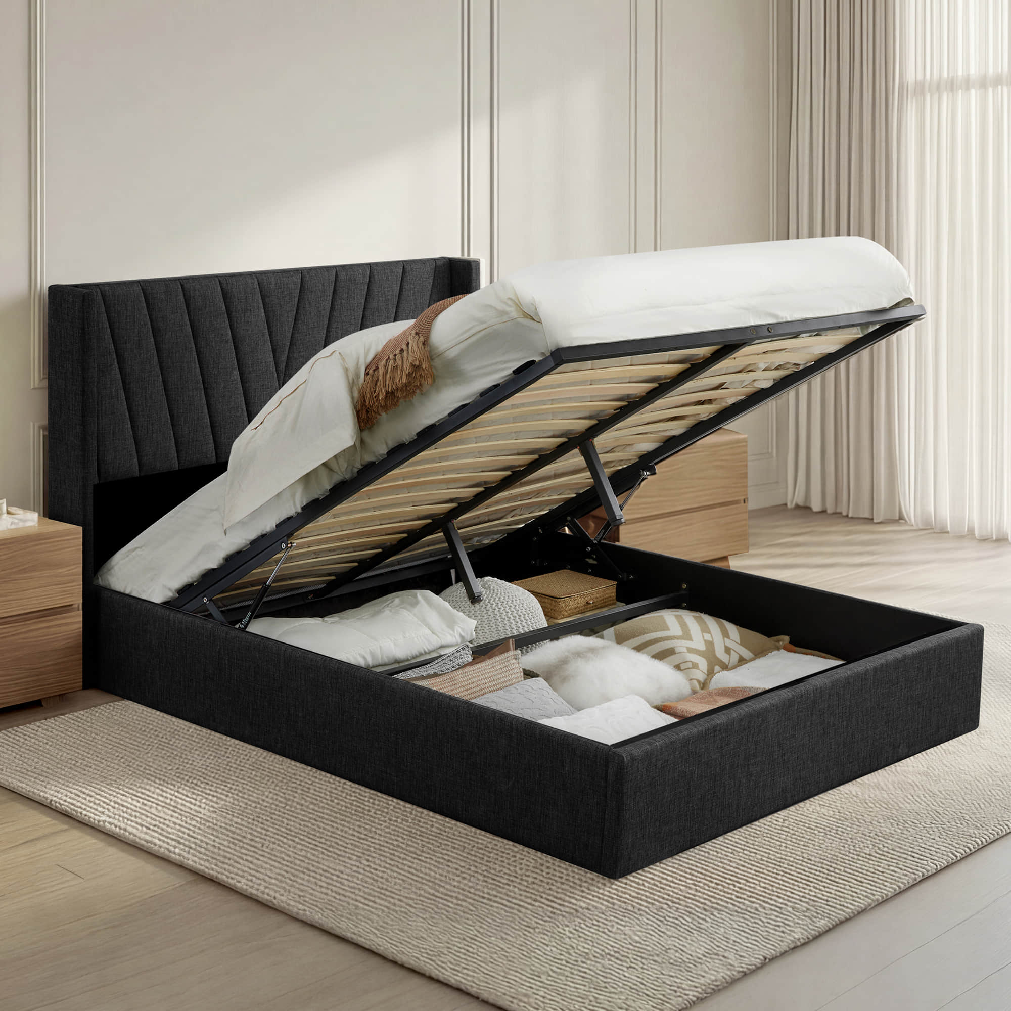 Jeffrey Wingback Upholstered Storage Platform Bed - Image 13
