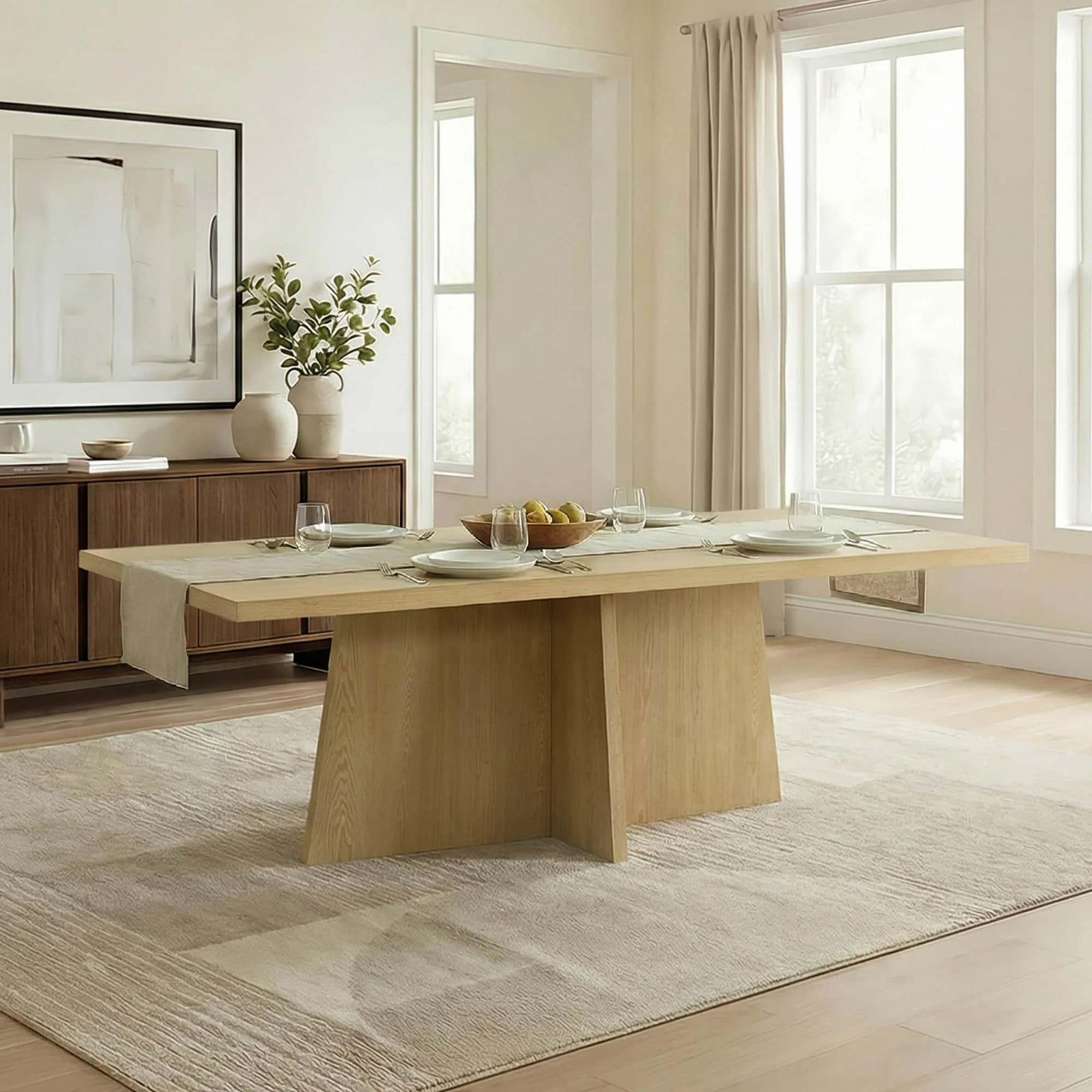 Jovie Cross Pedestal Wood Dining Table