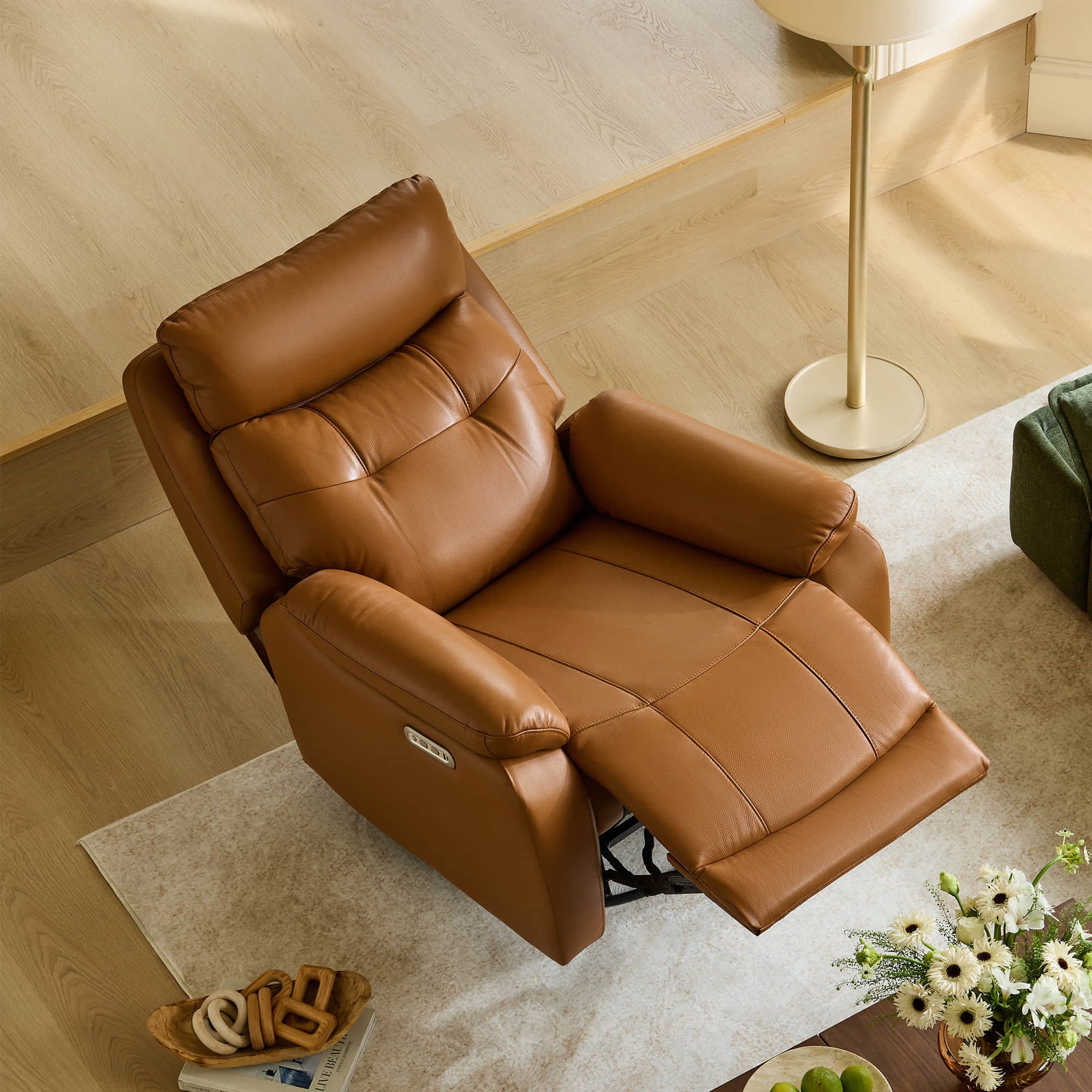 Keith Leather Swivel Glider Recliner with Power Headrest - Image 2