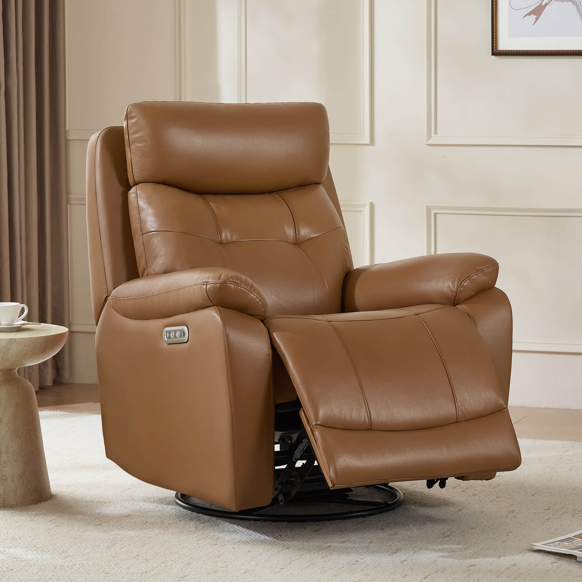 Keith Leather Swivel Glider Recliner with Power Headrest - Image 21