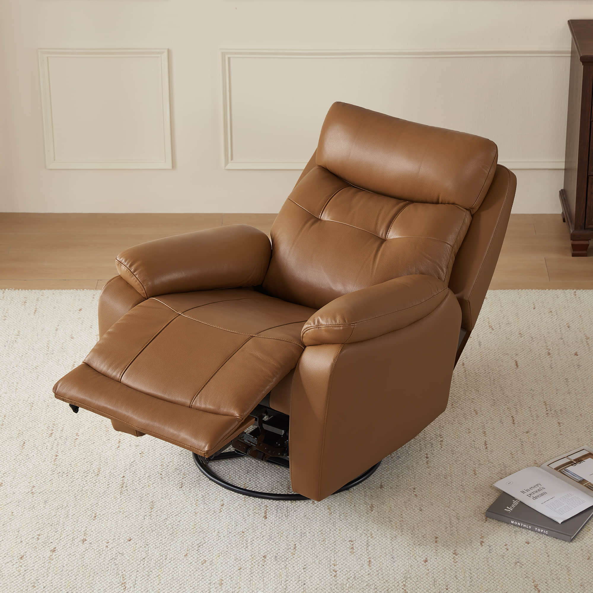 Keith Leather Swivel Glider Recliner with Power Headrest - Image 23