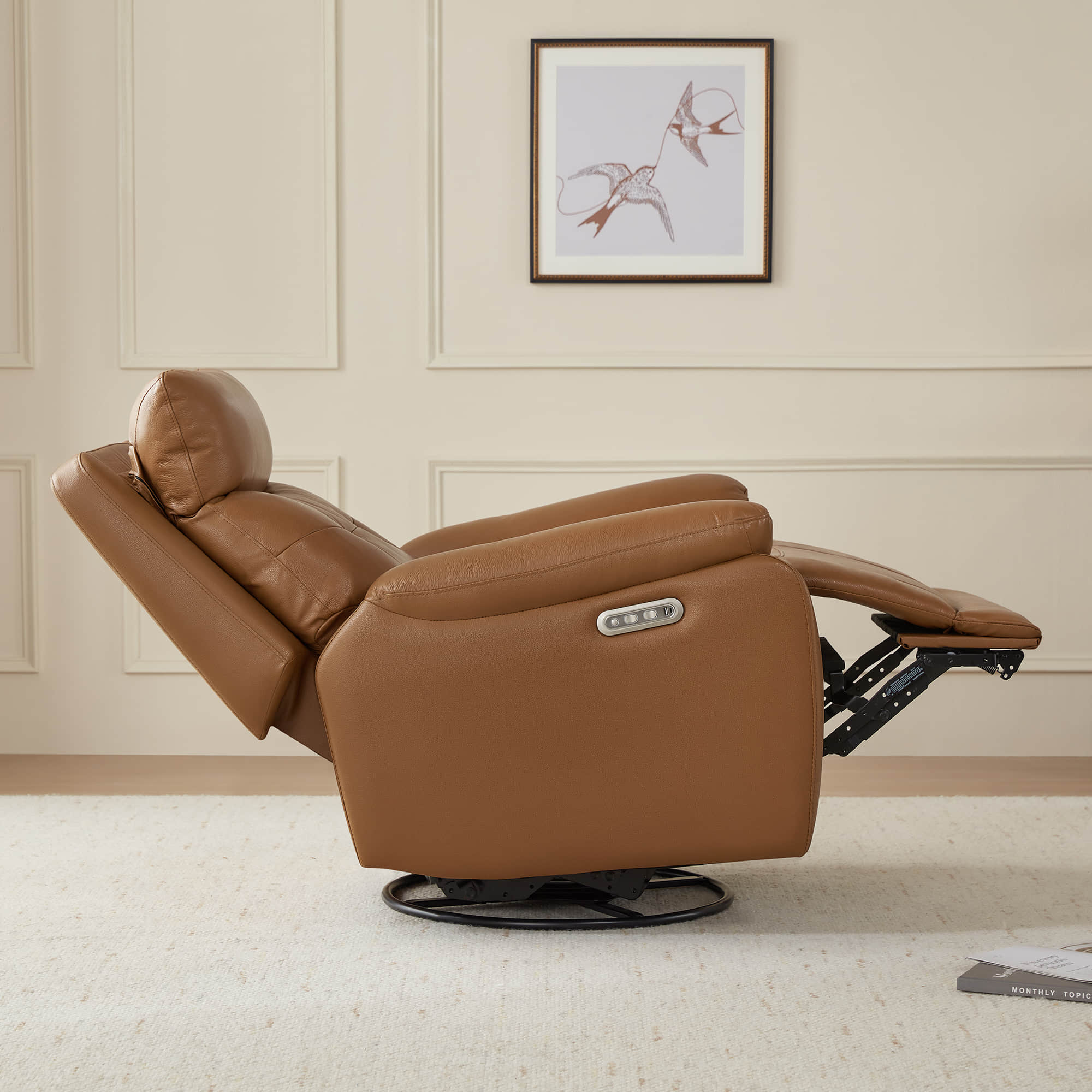 Keith Leather Swivel Glider Recliner with Power Headrest - Image 24