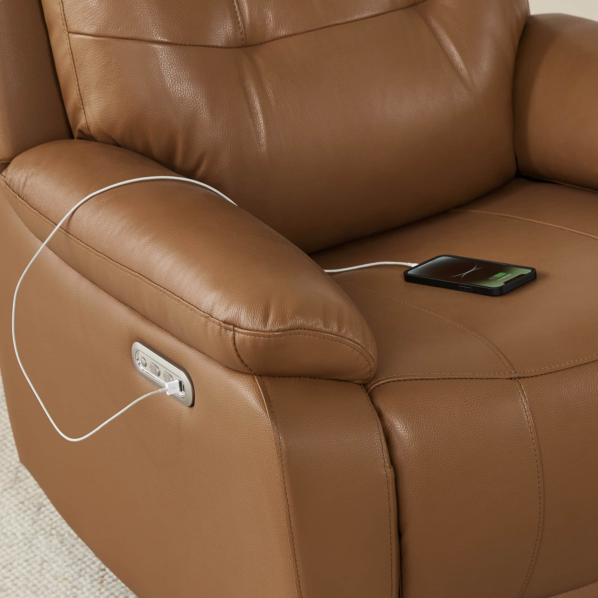 Keith Leather Swivel Glider Recliner with Power Headrest - Image 25