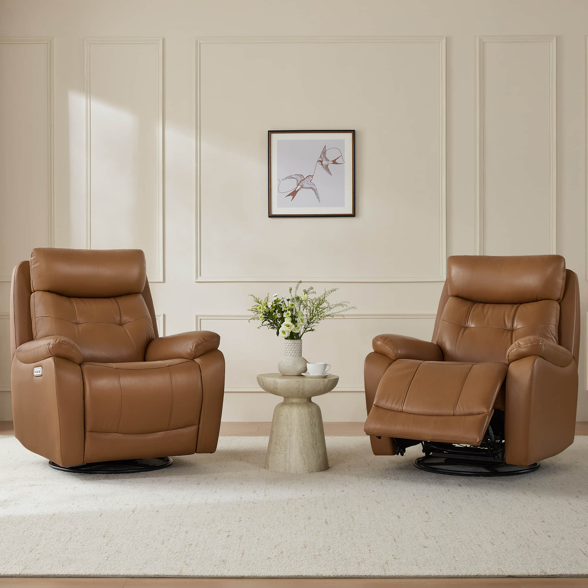 Keith Leather Swivel Glider Recliner with Power Headrest - Image 28