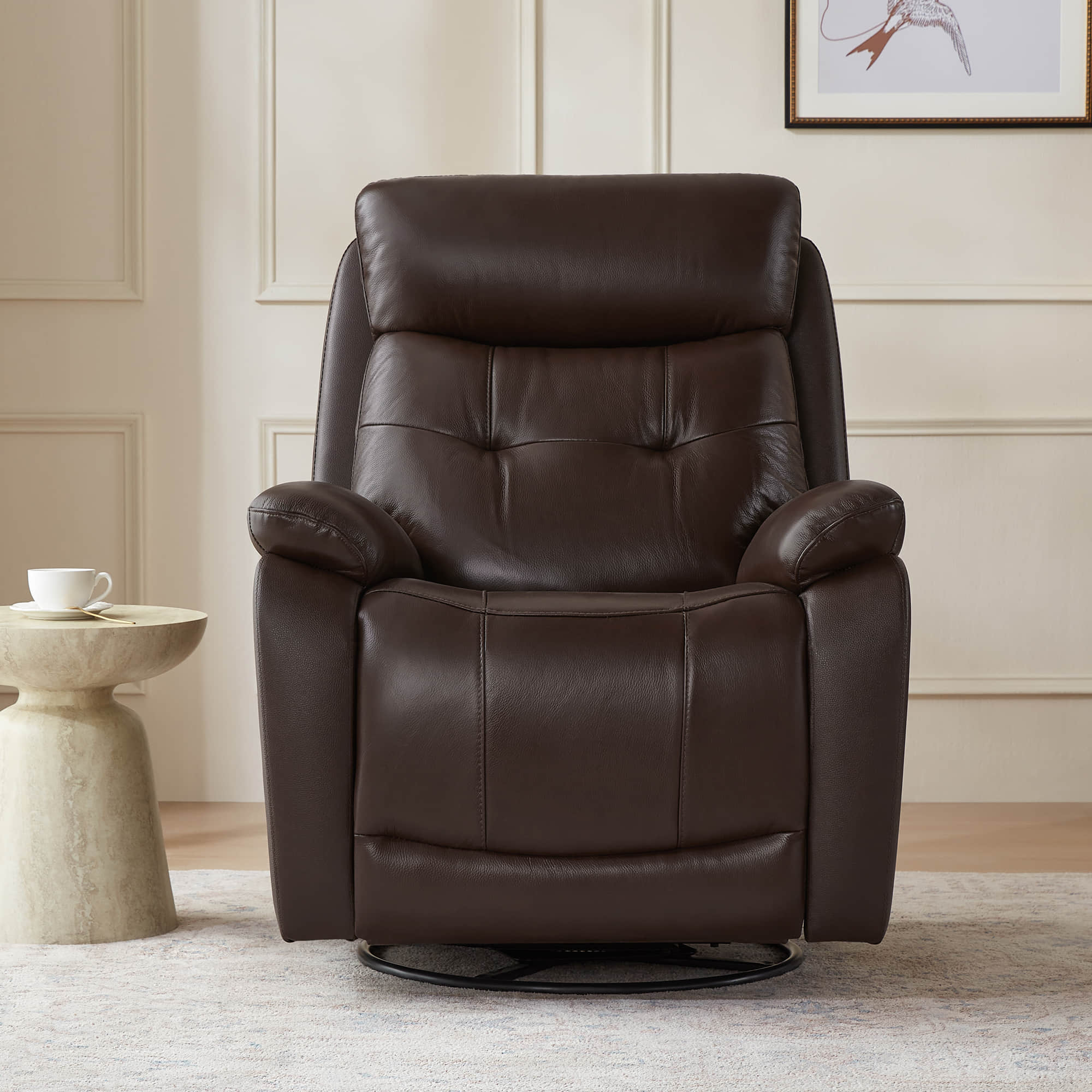 Keith Leather Swivel Glider Recliner with Power Headrest - Image 29