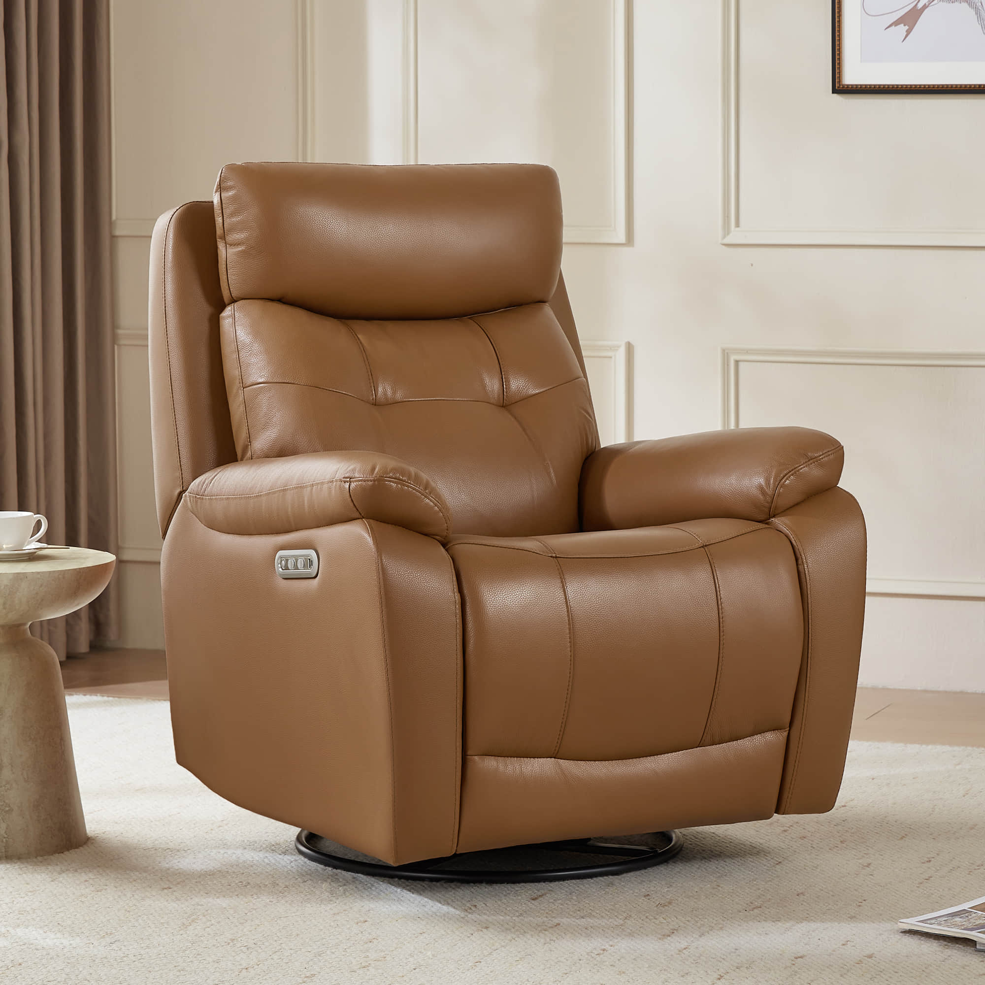 Keith Leather Swivel Glider Recliner with Power Headrest - Image 3