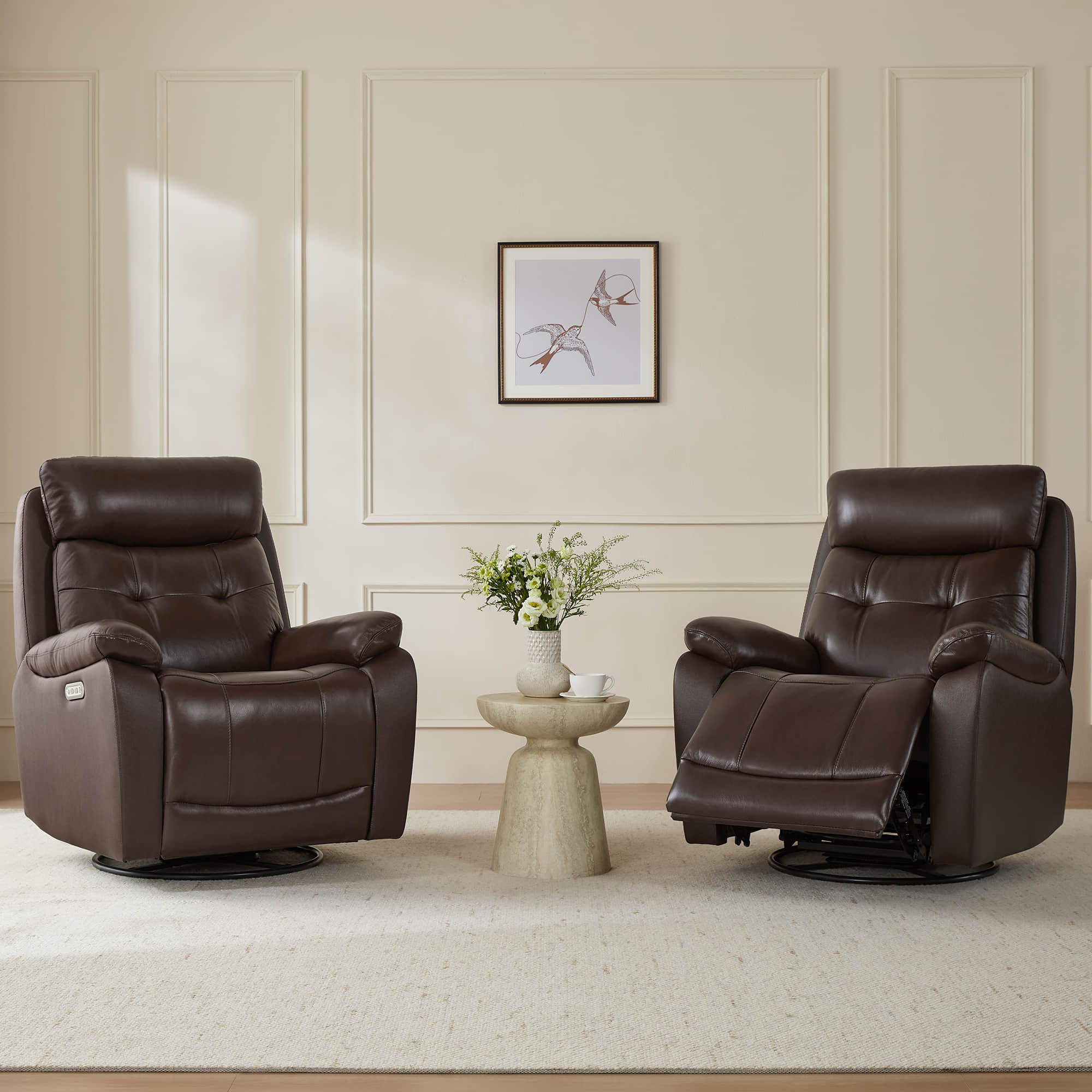 Keith Leather Swivel Glider Recliner with Power Headrest - Image 30