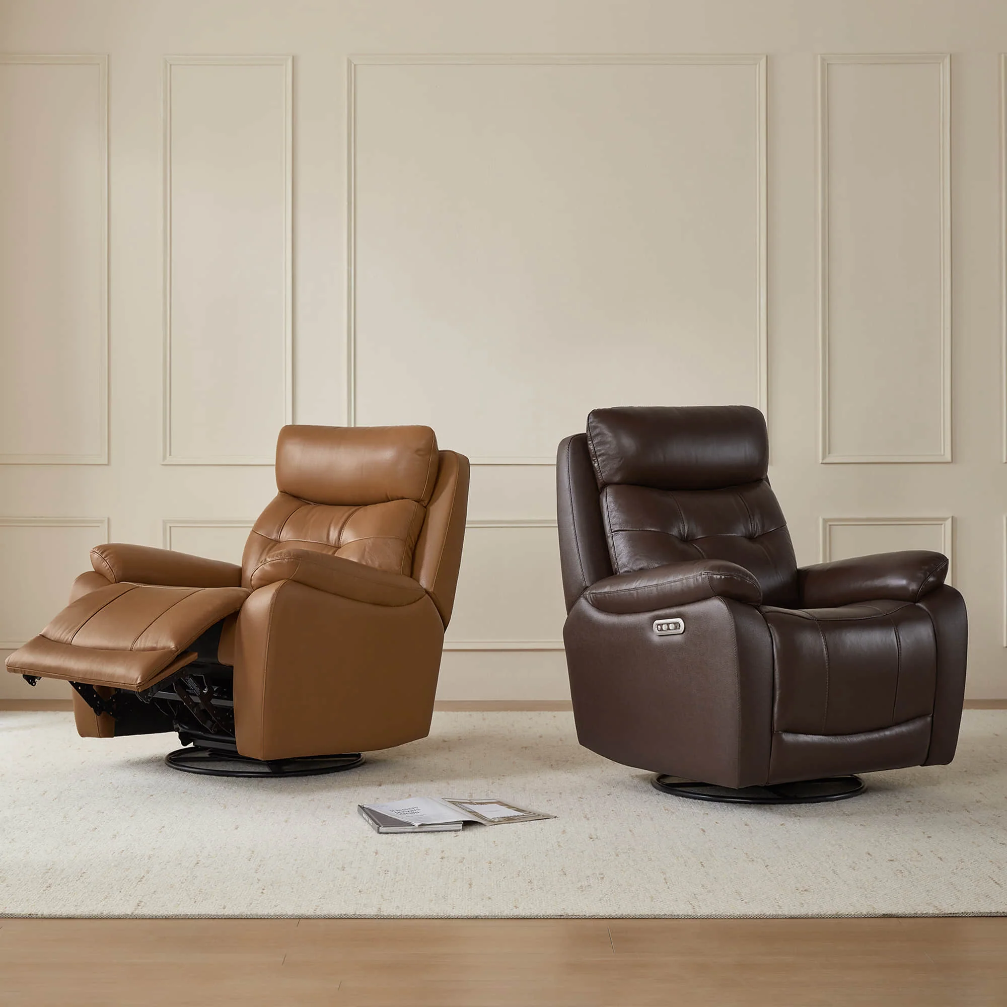 Keith Leather Swivel Glider Recliner with Power Headrest - Image 4