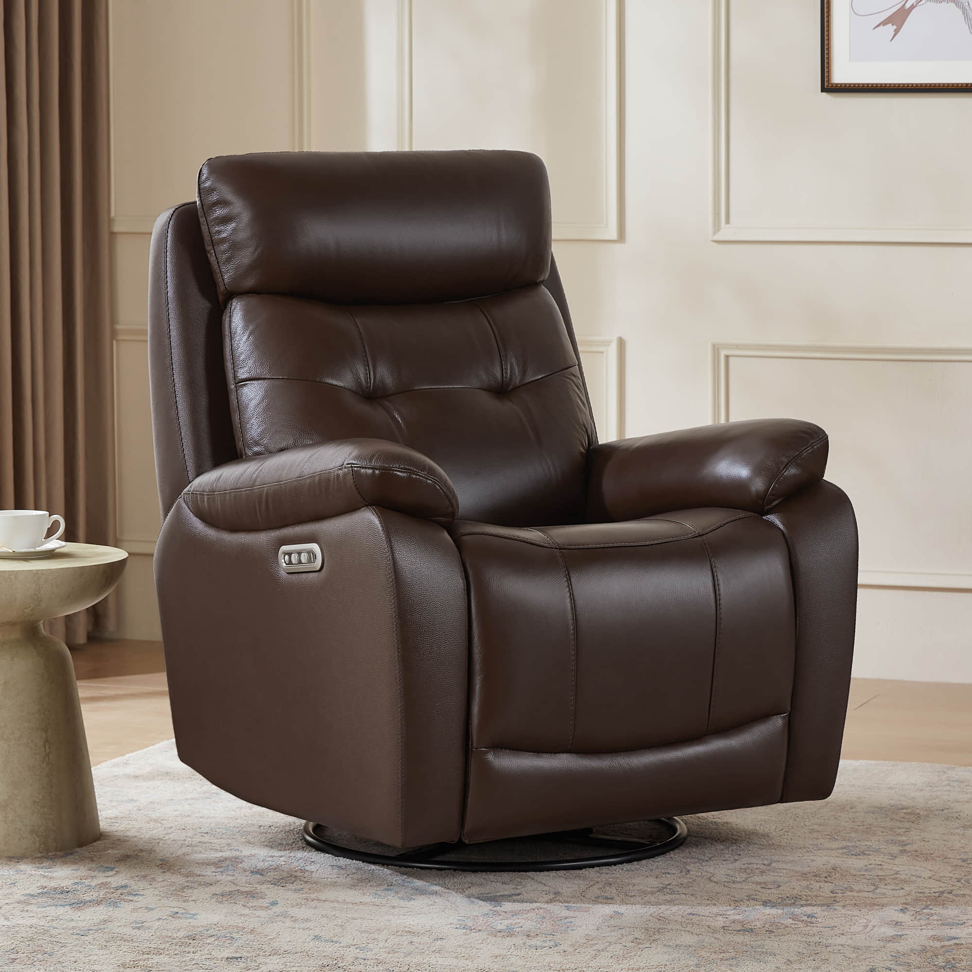 Keith Leather Swivel Glider Recliner with Power Headrest - Image 5