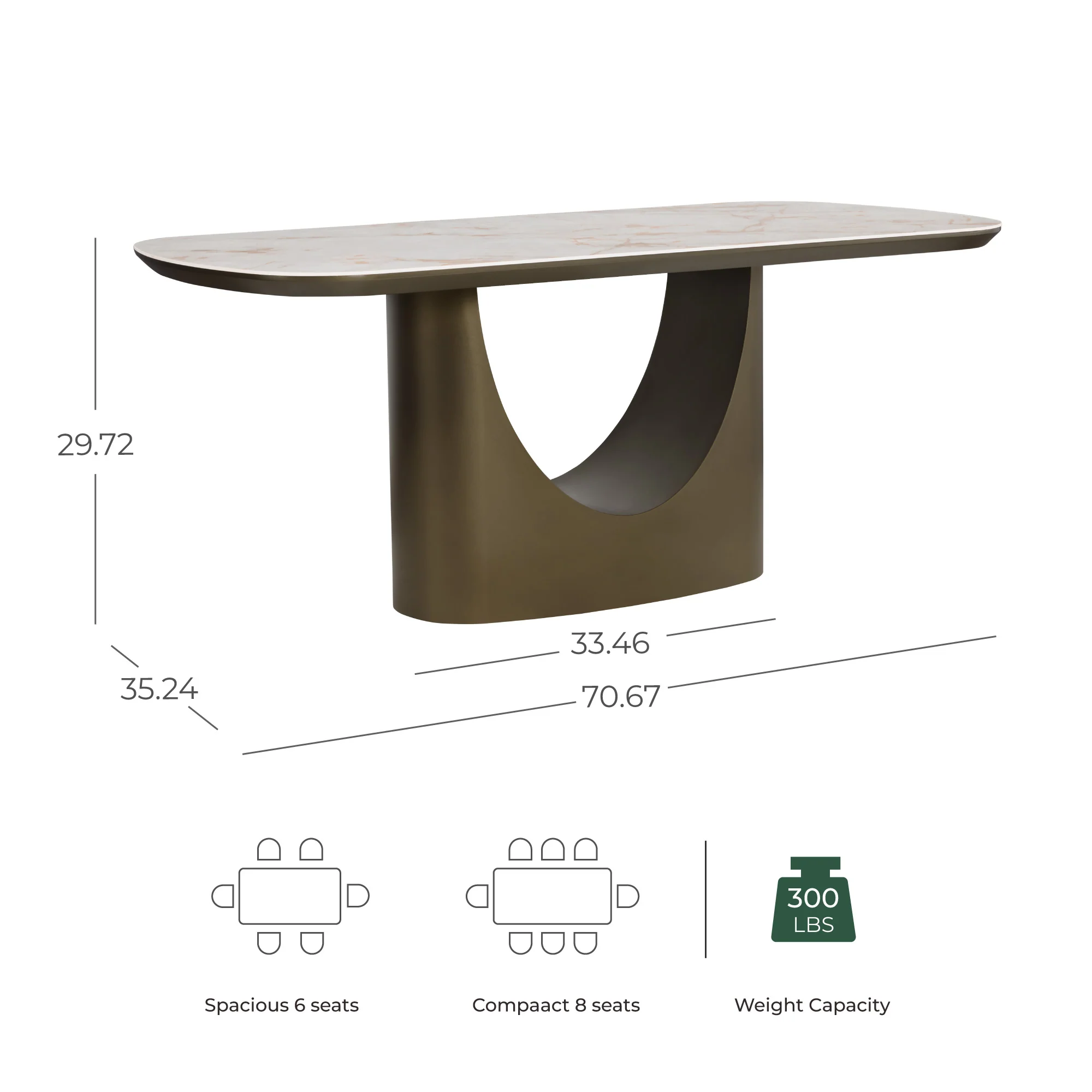 71” Layla Sintered Stone Elegant Soft-Corner Dining Table - Image 16
