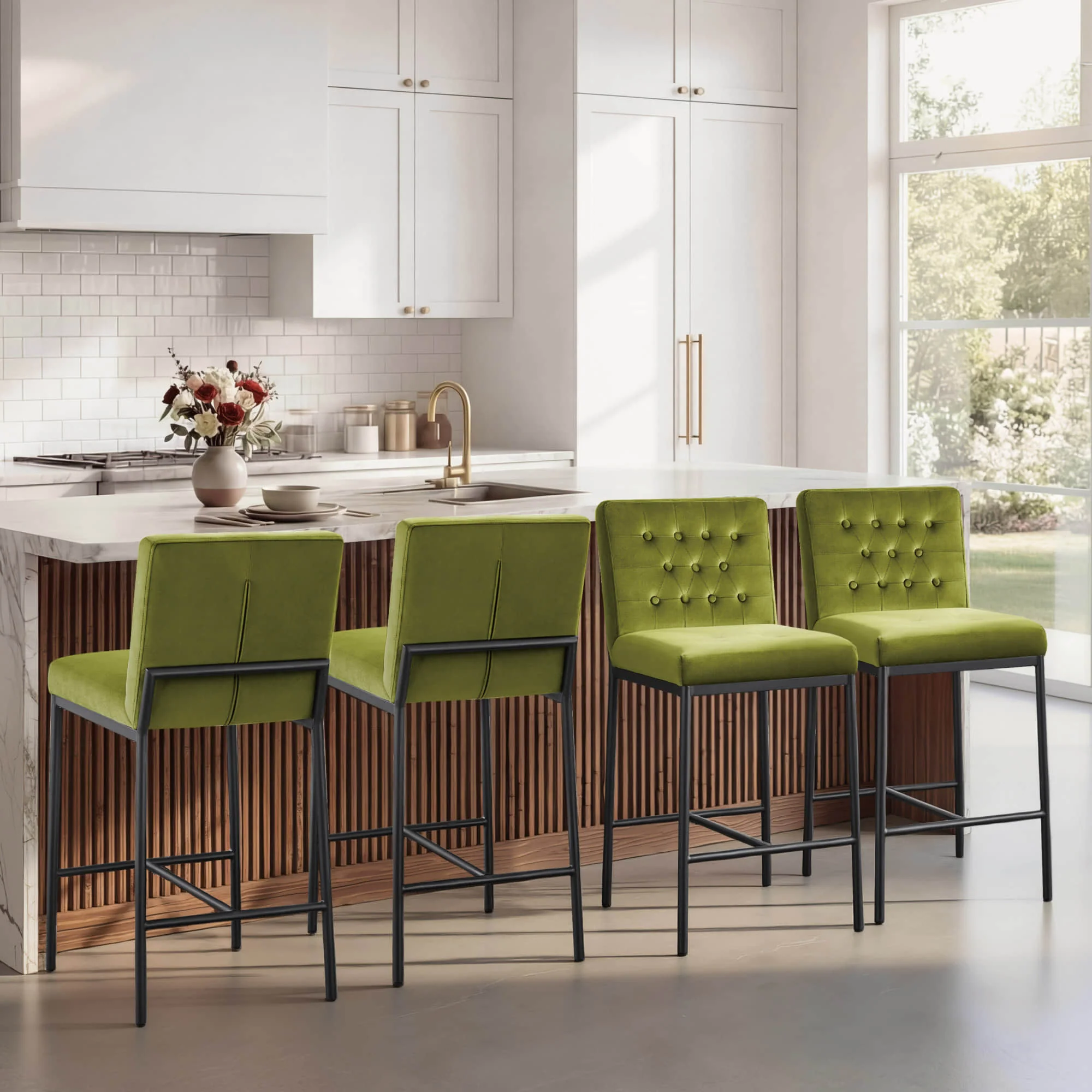 Layla Retro Tufted-design Counter Stool with Metal Base (Set of 2） - Image 5