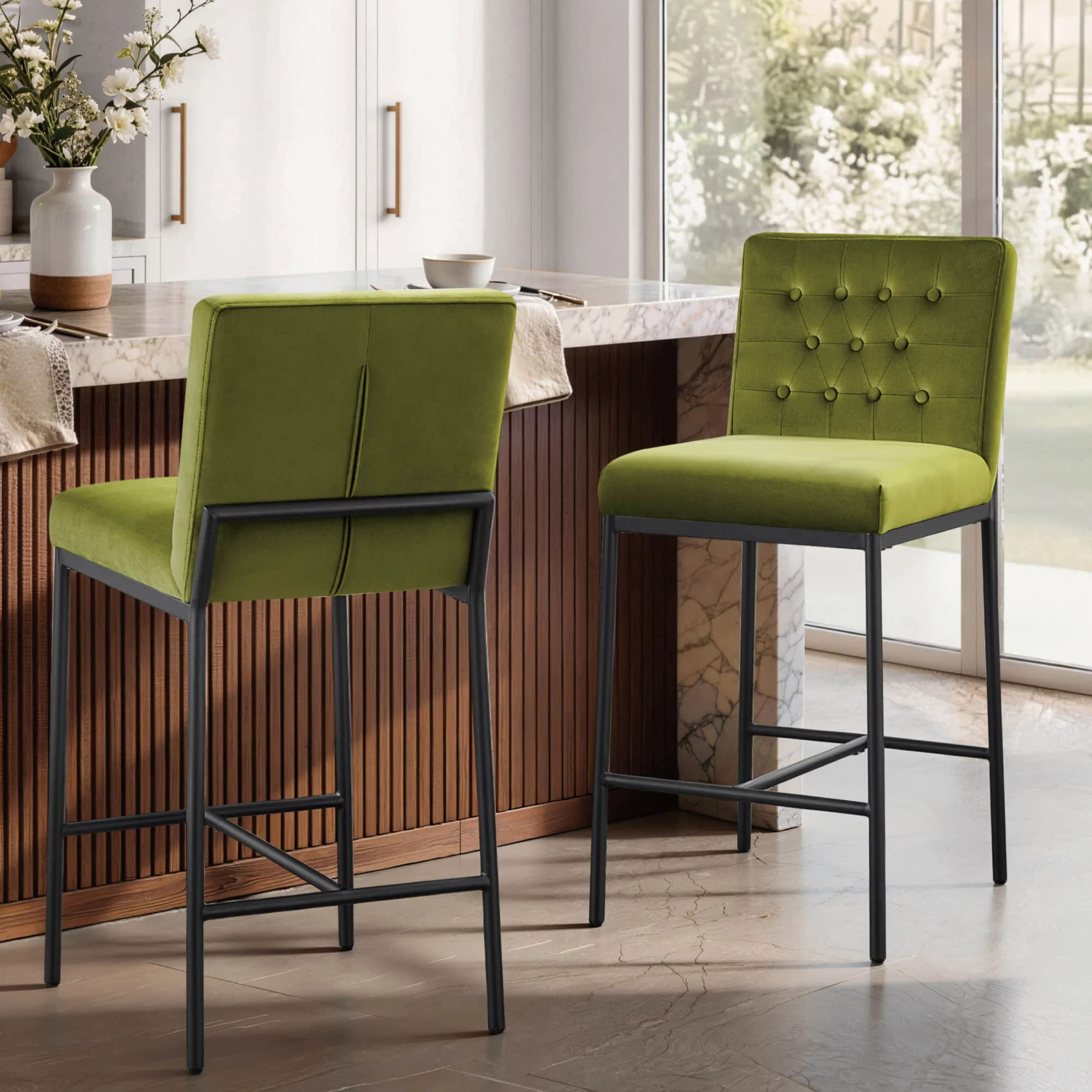 Layla Retro Tufted-design Counter Stool with Metal Base (Set of 2） - Image 6