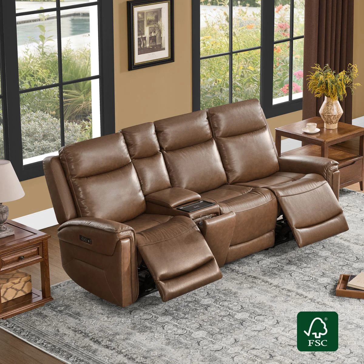 Leif Modern Top-Grain Leather Super Zero Gravity Reclining Sofa