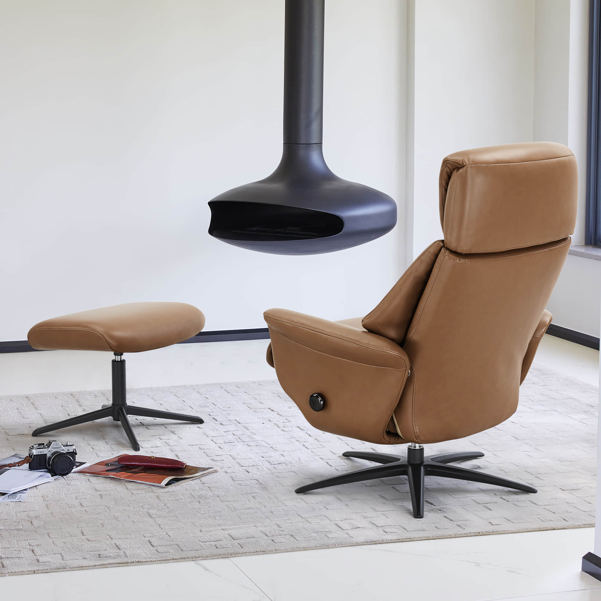 Leslie Genuine Leather Swivel Reclining Chair & Ottoman - Image 10