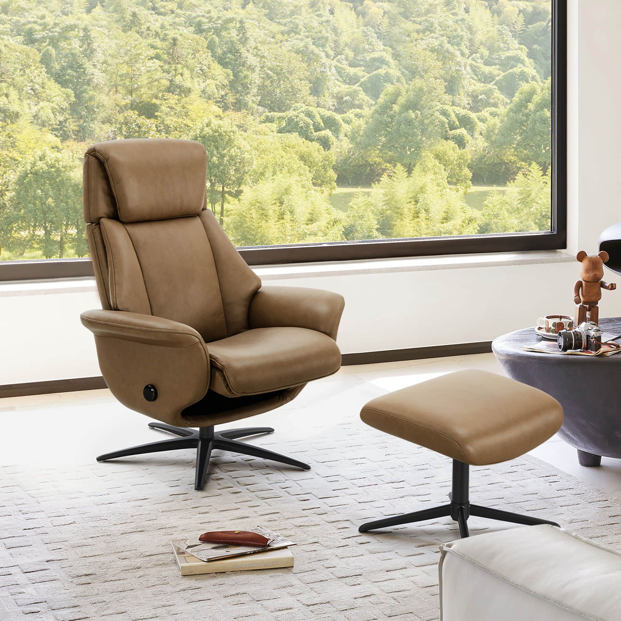 Leslie Genuine Leather Swivel Reclining Chair & Ottoman - Image 14