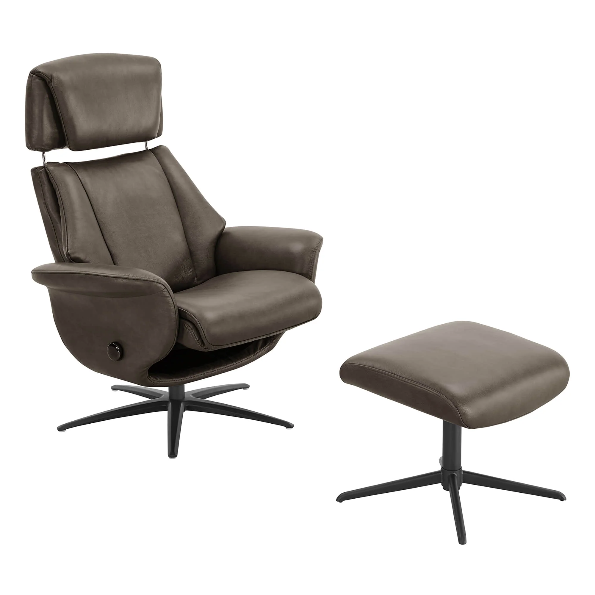 Leslie Genuine Leather Swivel Reclining Chair & Ottoman - Image 22