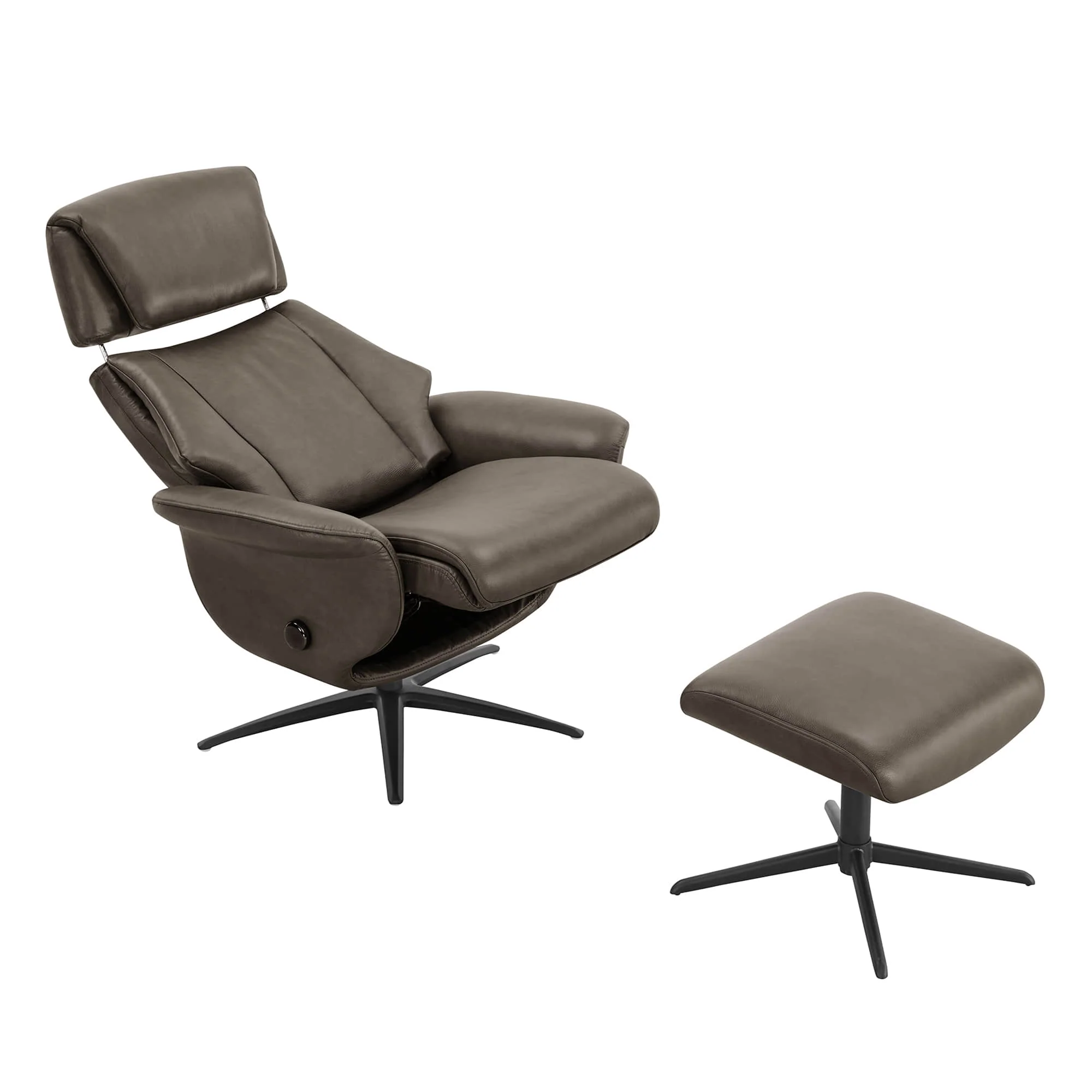 Leslie Genuine Leather Swivel Reclining Chair & Ottoman - Image 23