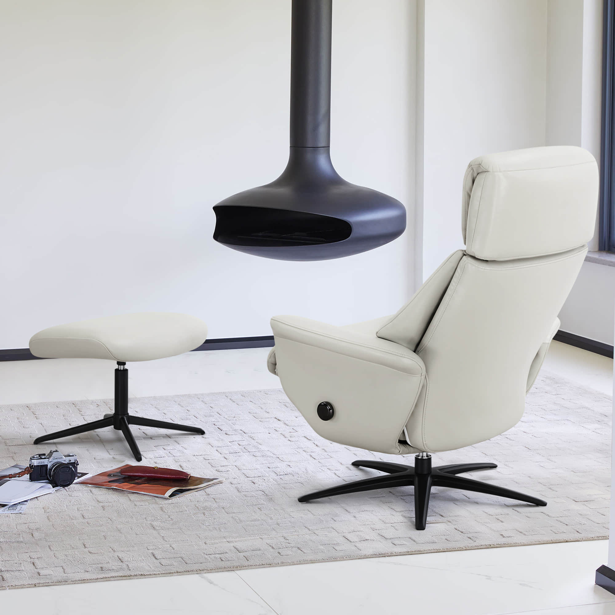Leslie Genuine Leather Swivel Reclining Chair & Ottoman - Image 3