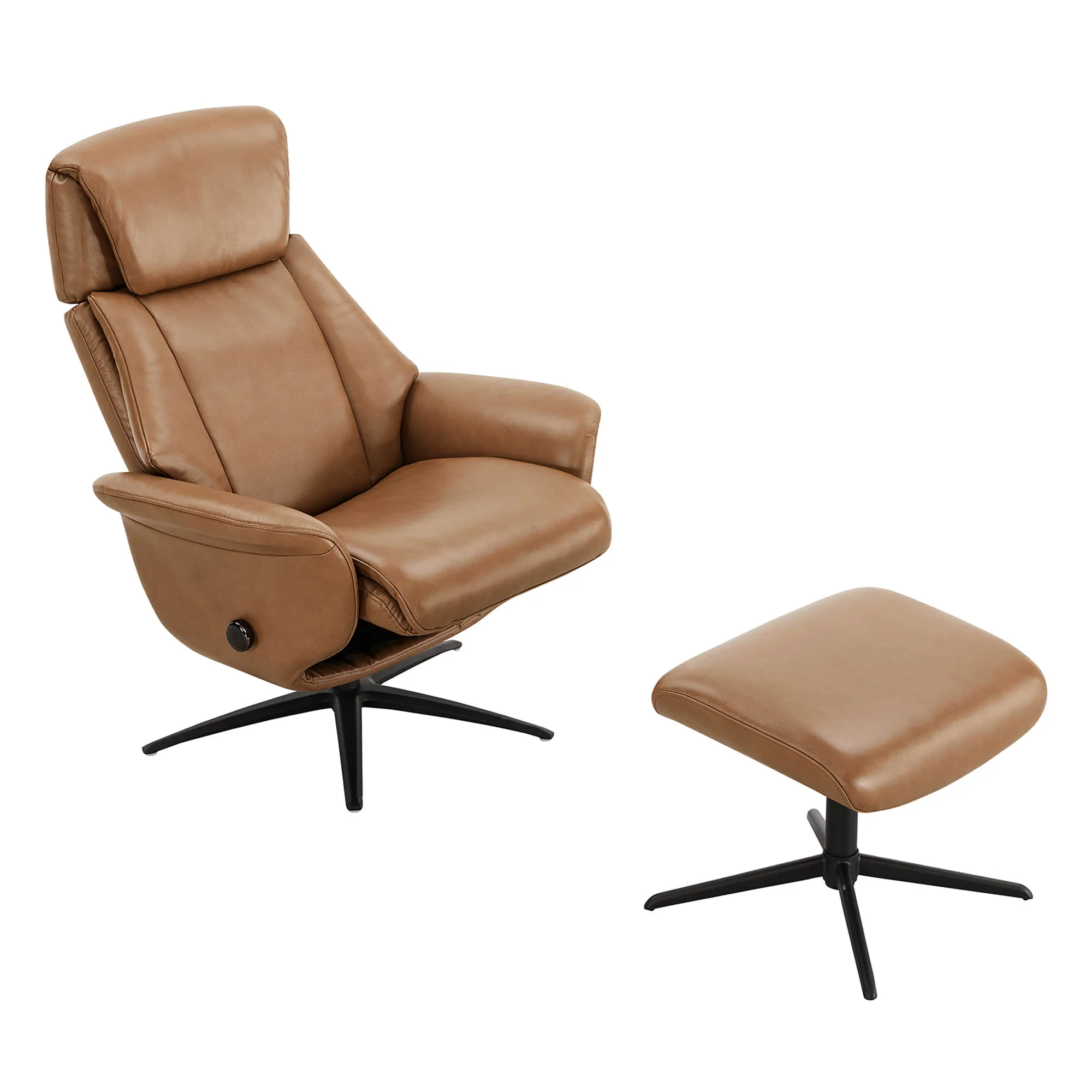Leslie Genuine Leather Swivel Reclining Chair & Ottoman - Image 34