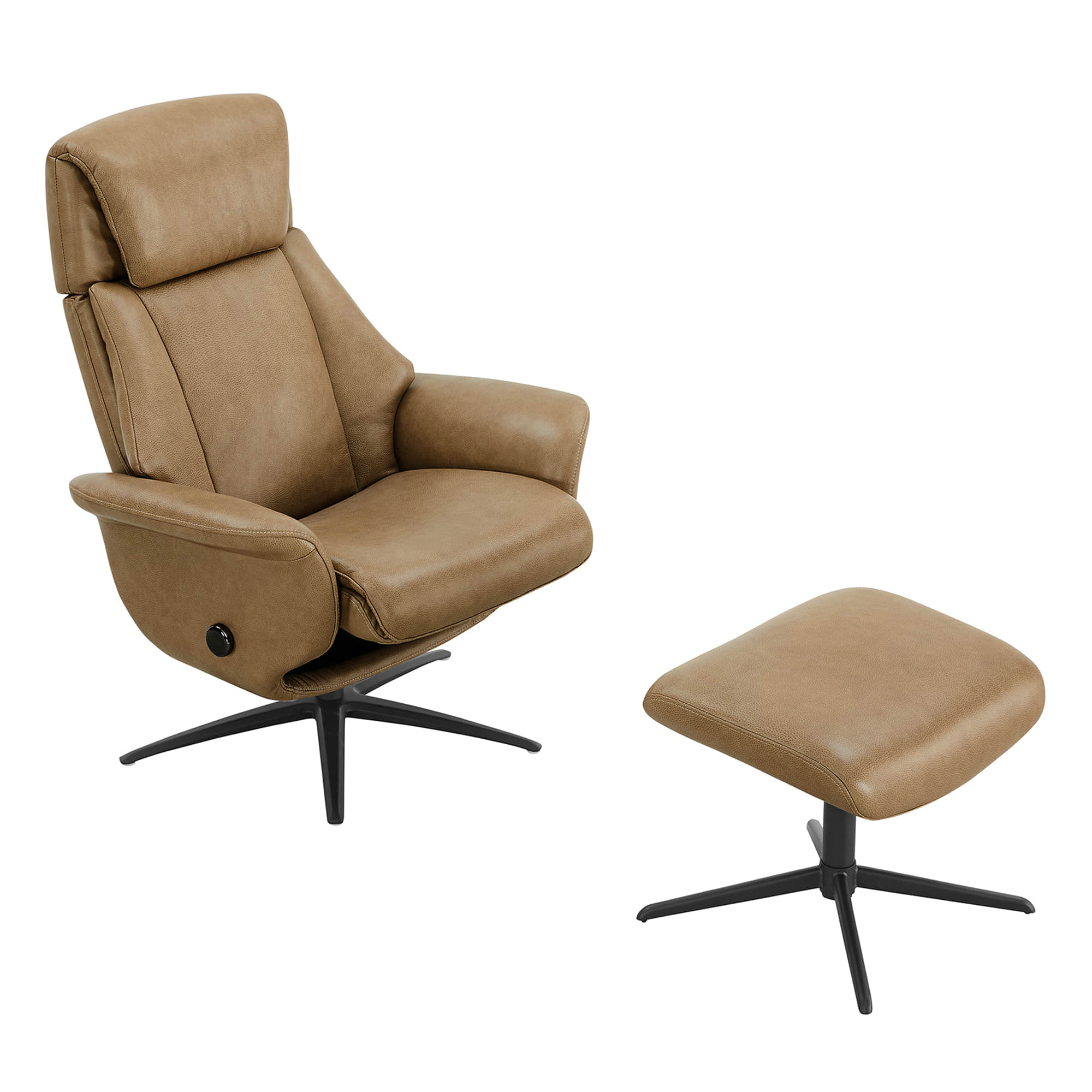 Leslie Genuine Leather Swivel Reclining Chair & Ottoman - Image 62