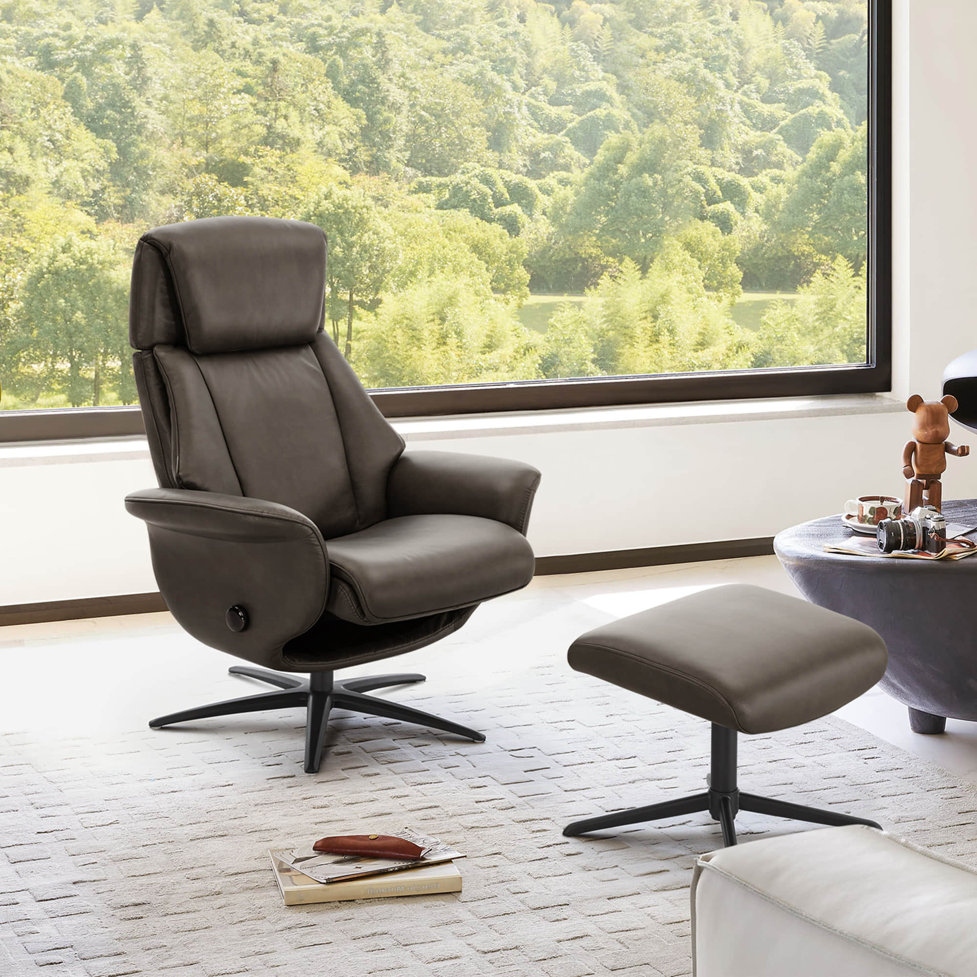 Leslie Genuine Leather Swivel Reclining Chair & Ottoman - Image 9