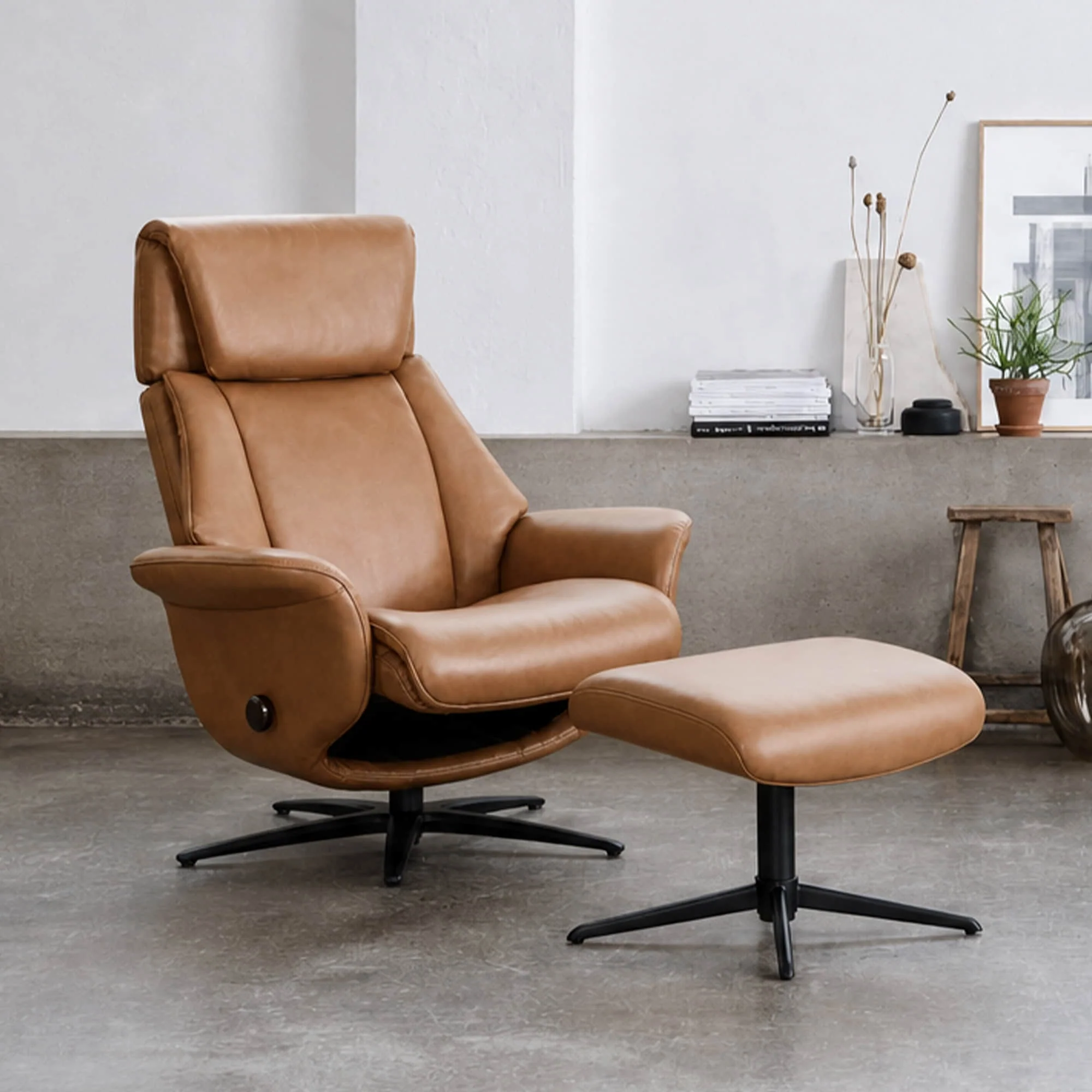 Leslie Genuine Leather Swivel Reclining Chair & Ottoman - Image 97