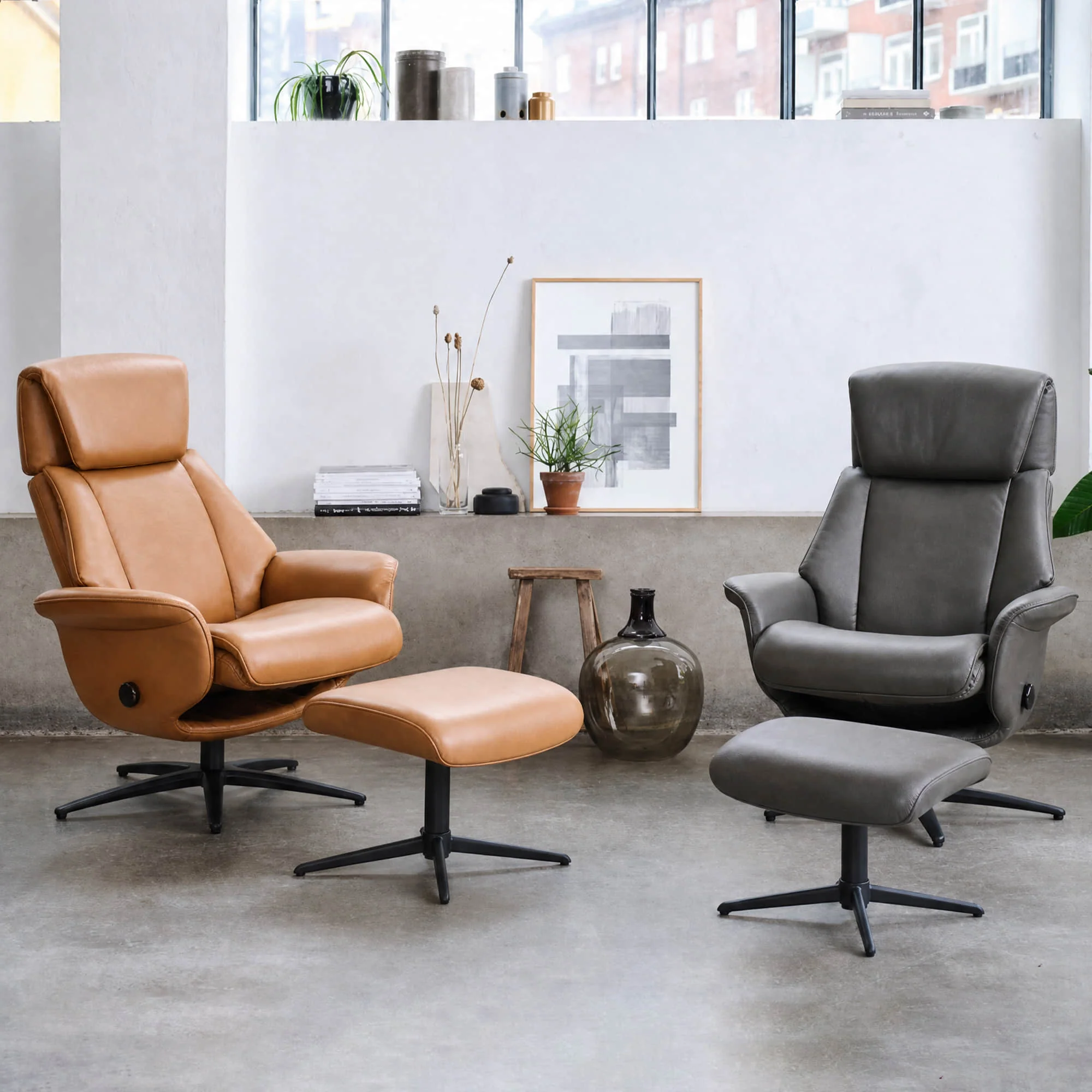 Leslie Genuine Leather Swivel Reclining Chair & Ottoman - Image 99