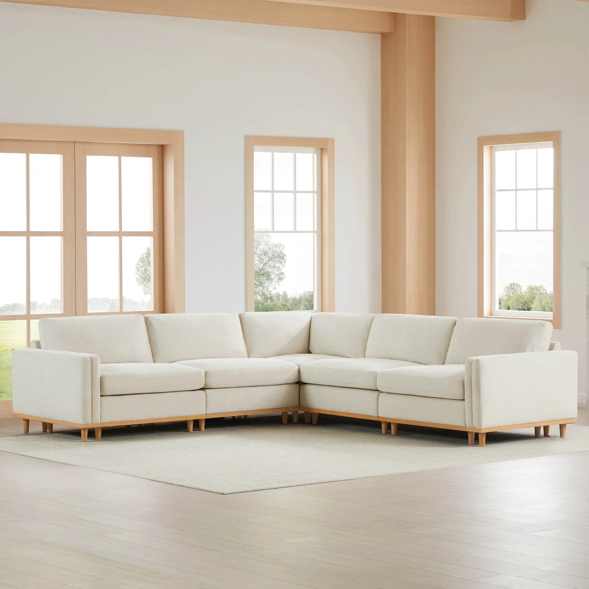 Liam 5-Piece Overstuffed Feather Wood Base Sectional Sofa - Image 20