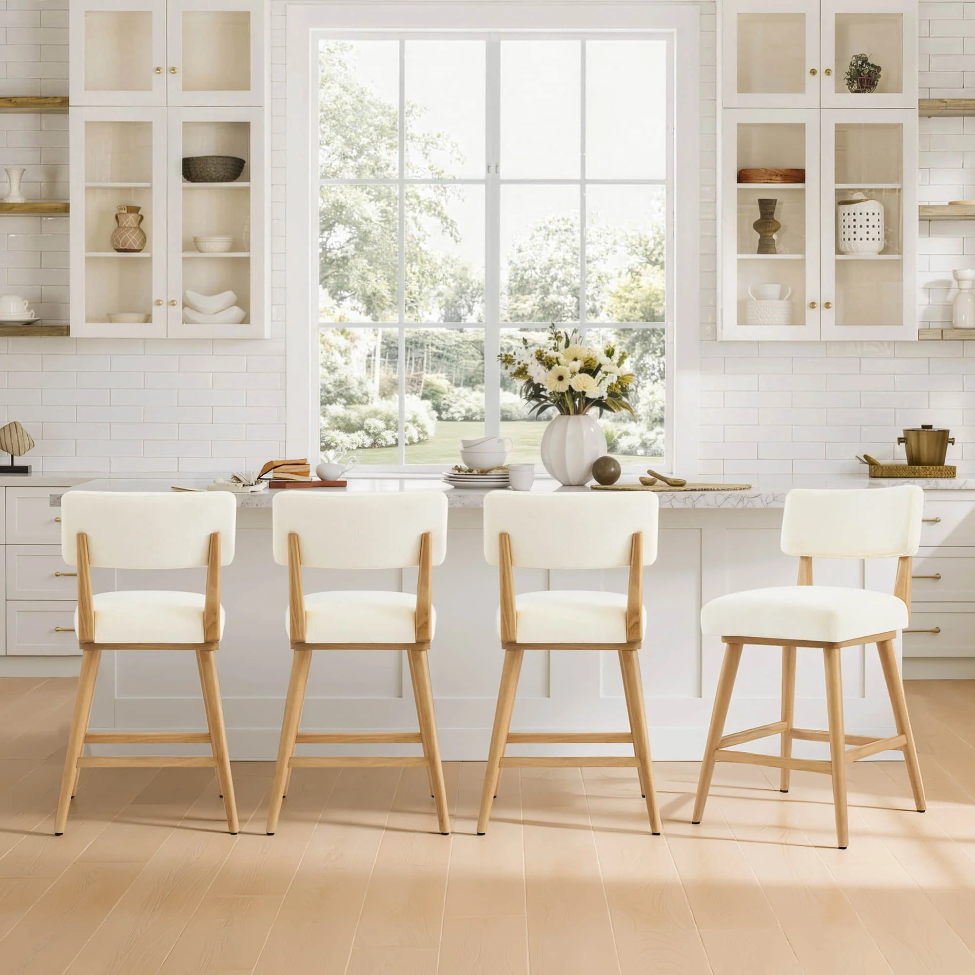 Lovy Modern Wood Base Swivel Bar Stool (Set of 2） - Image 3