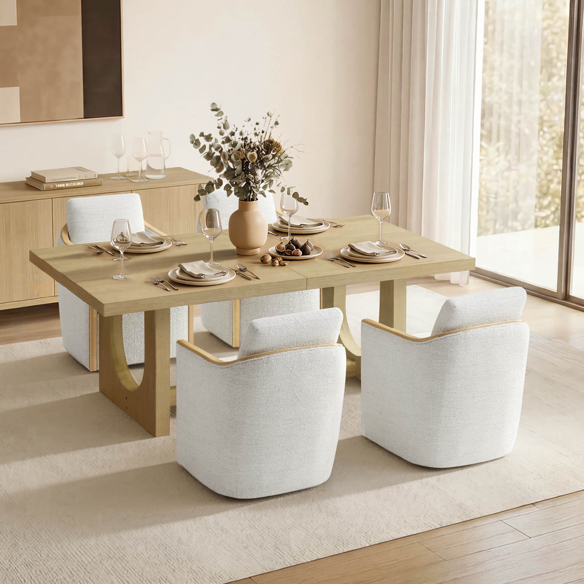 Margie U-Shaped Wood Extendable Dining Table, 78"-95.9"
