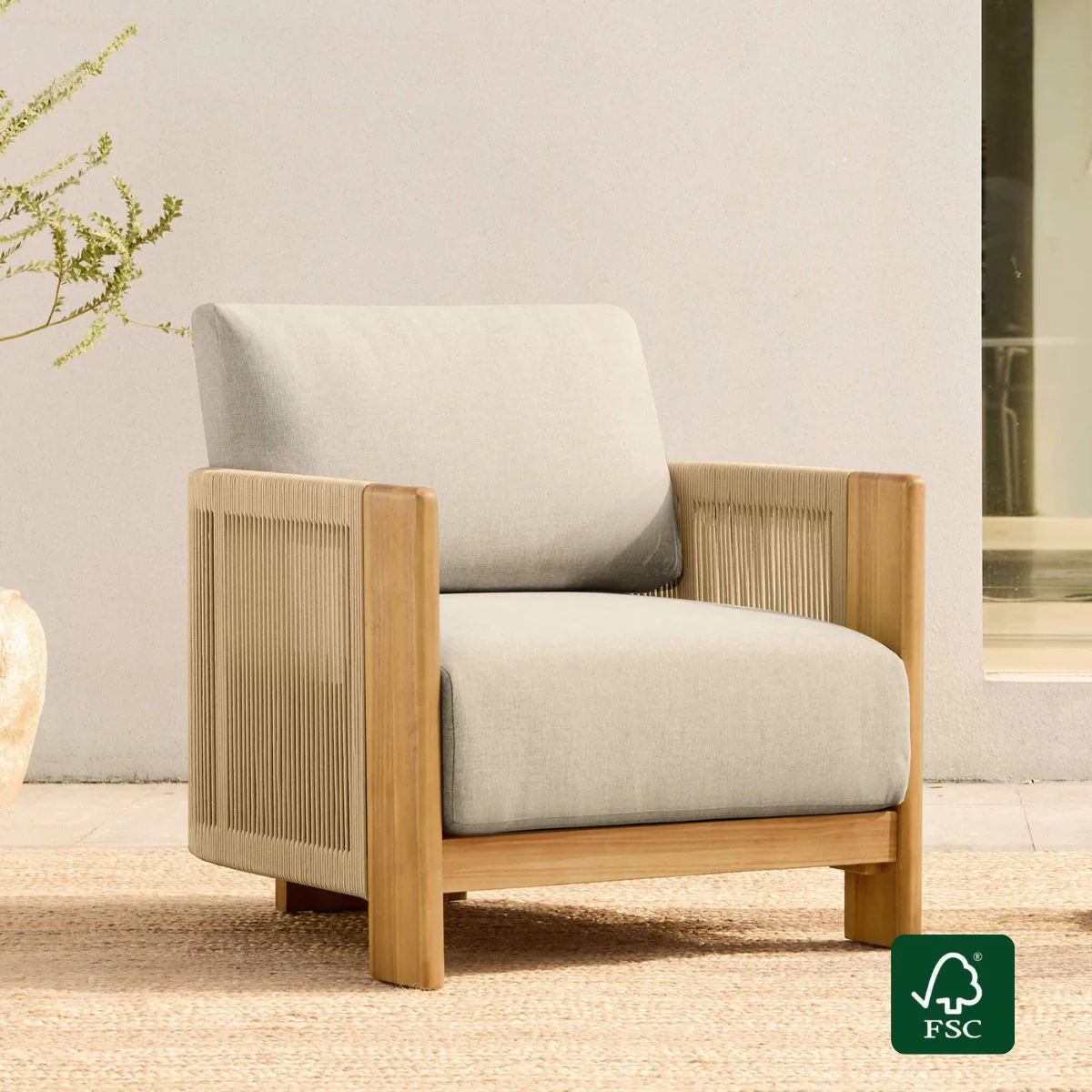 Marisol Outdoor Fully-assembled Rope Wood Accent Chair - Image 3