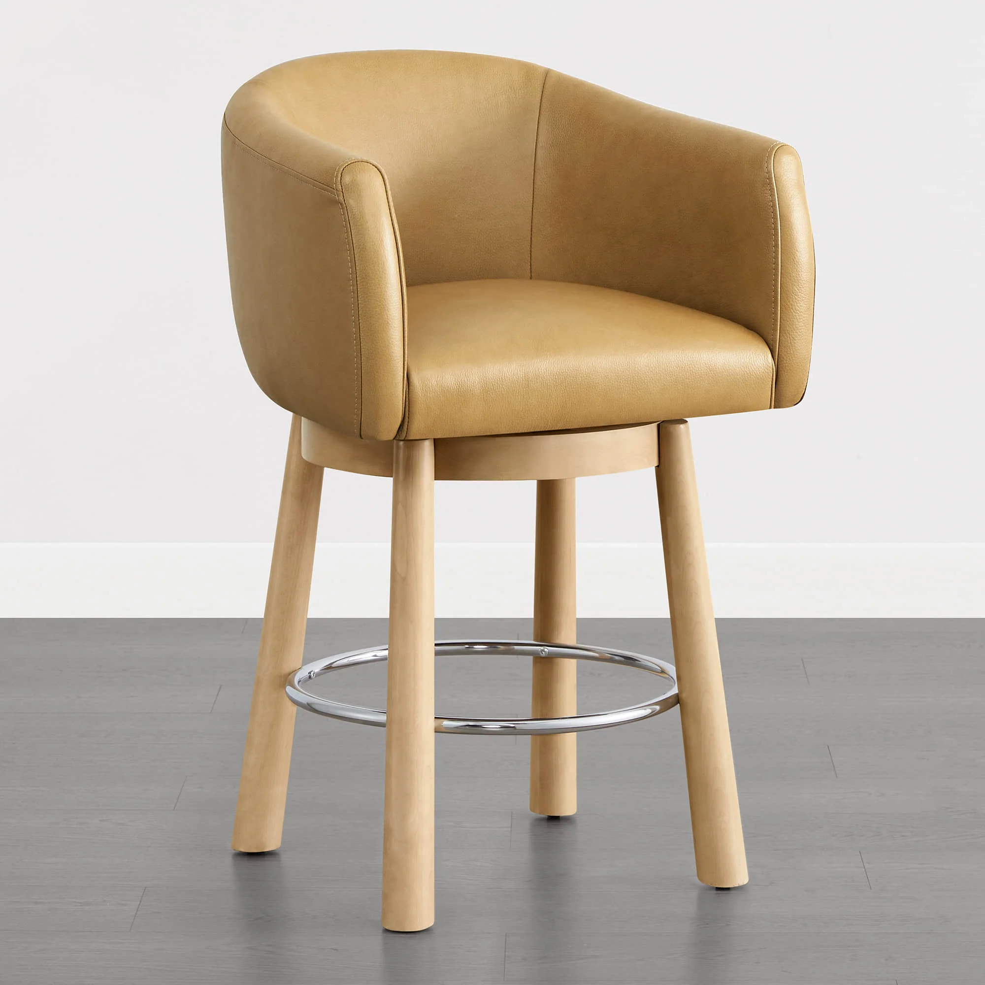 Mateo Barrel Genuine Leather Swivel Bar Stool (Set of 2) - Image 11