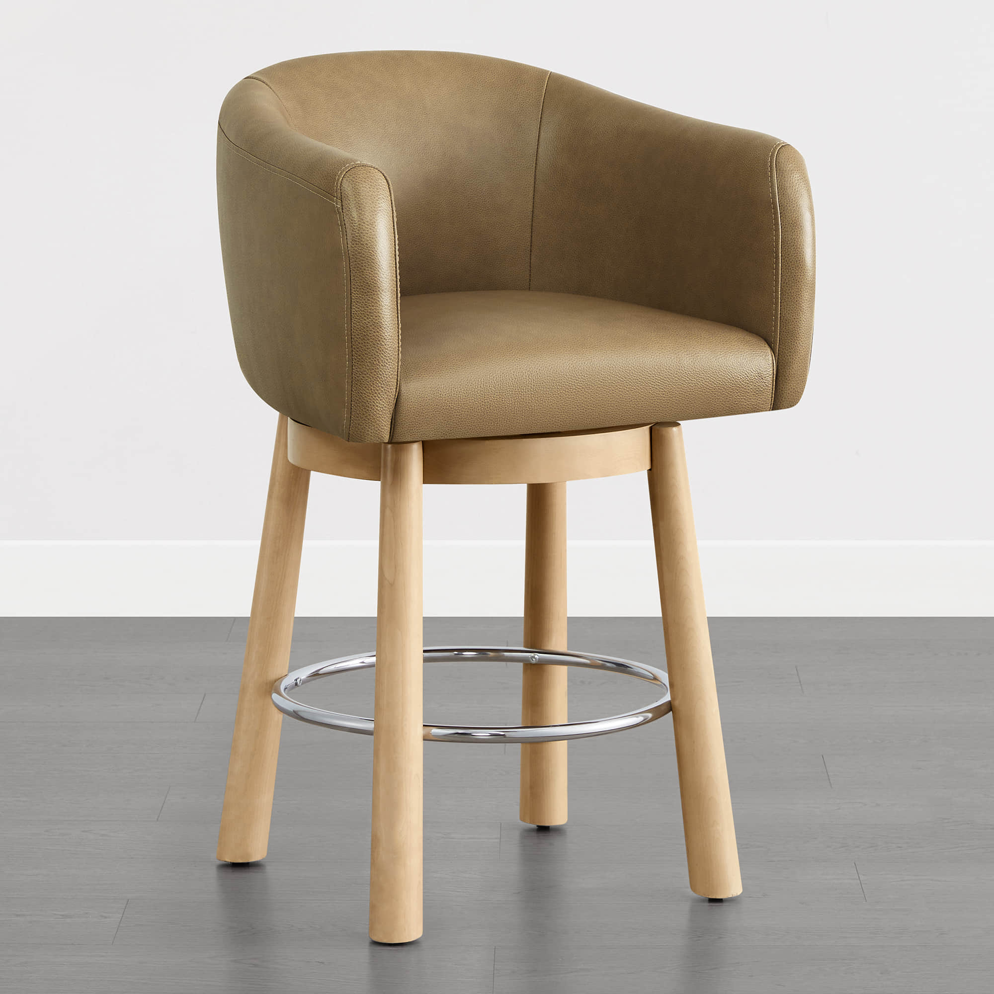 Mateo Barrel Genuine Leather Swivel Bar Stool (Set of 2) - Image 18