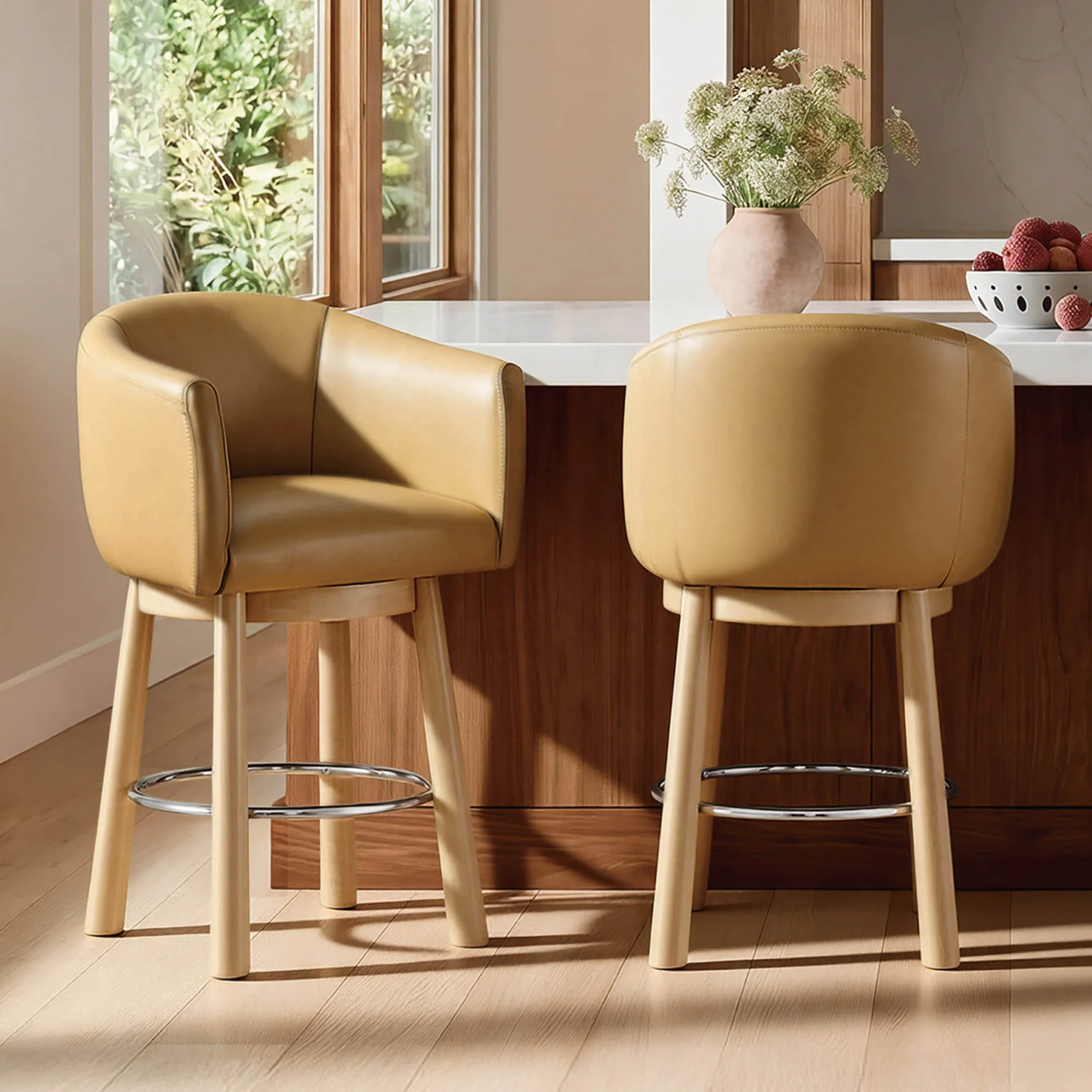 Mateo Barrel Genuine Leather Swivel Bar Stool (Set of 2) - Image 5