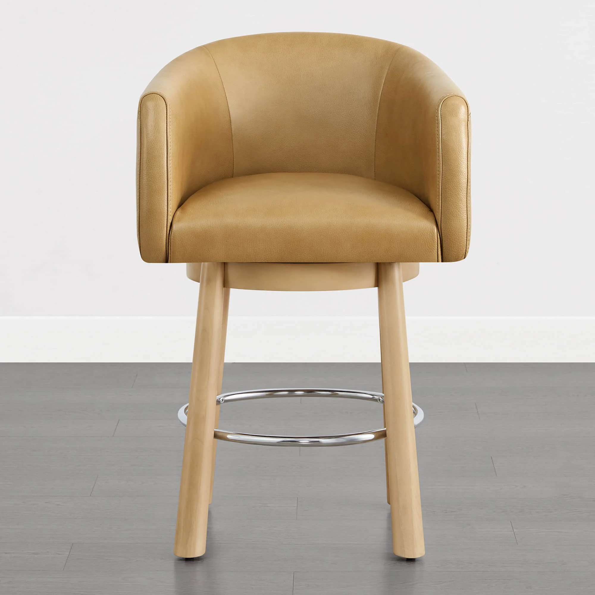 Mateo Barrel Genuine Leather Swivel Bar Stool (Set of 2) - Image 8