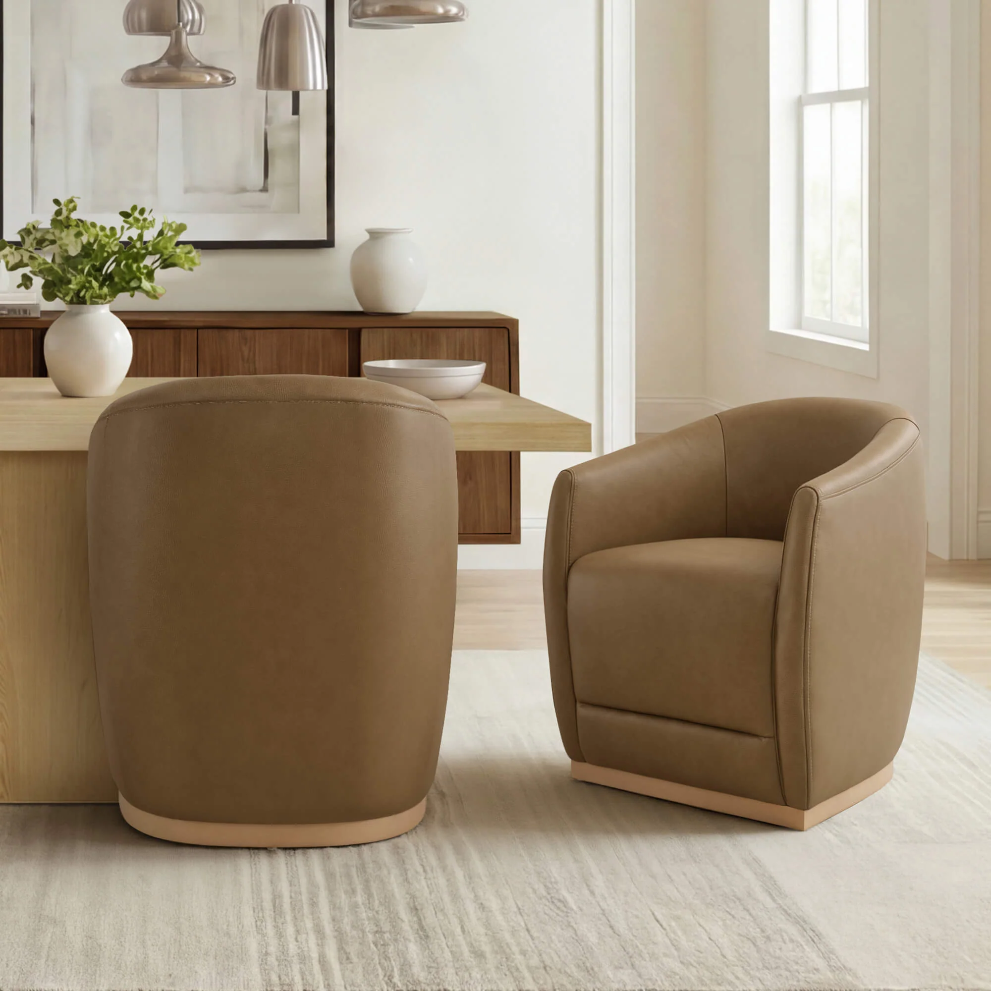Mateo Curved Genuine Leather Rolling Dining Chair (Set of 2) - Image 43