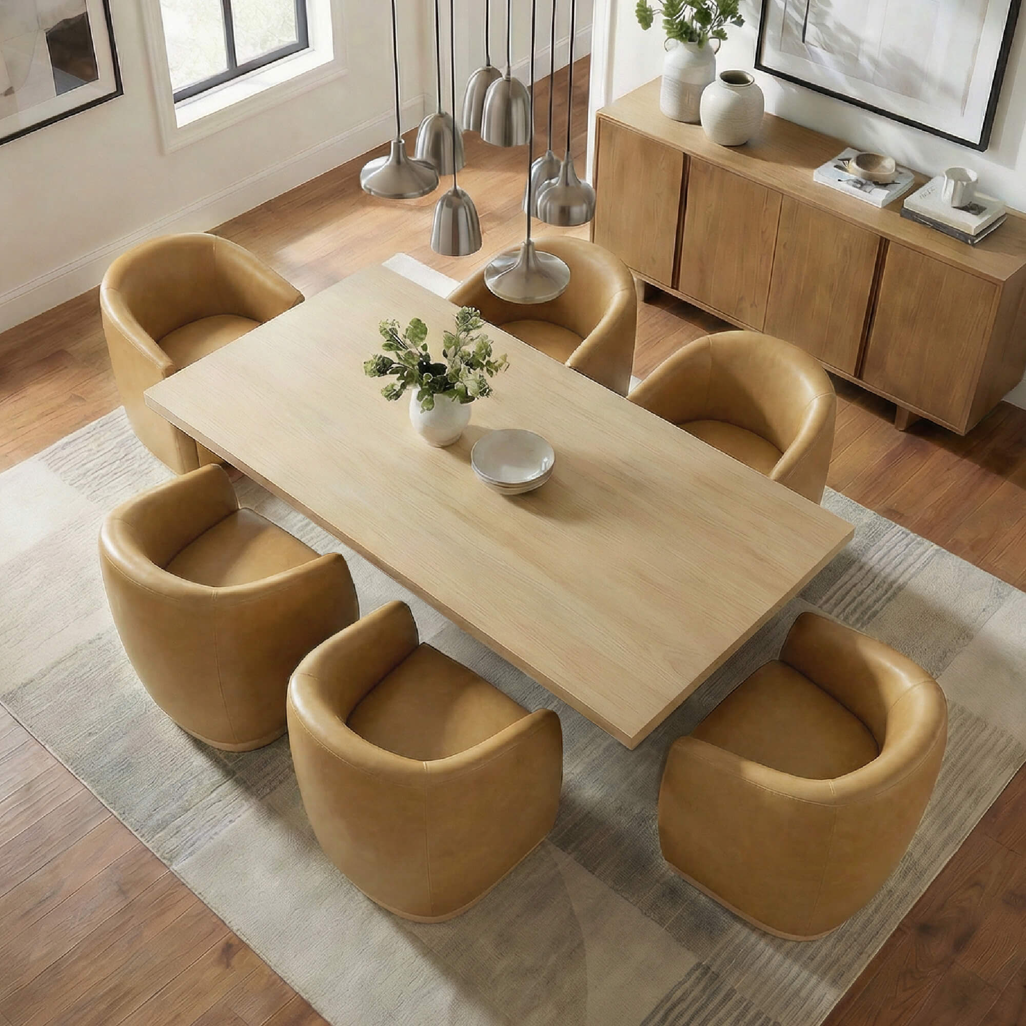 Mateo Curved Genuine Leather Rolling Dining Chair (Set of 2) - Image 53