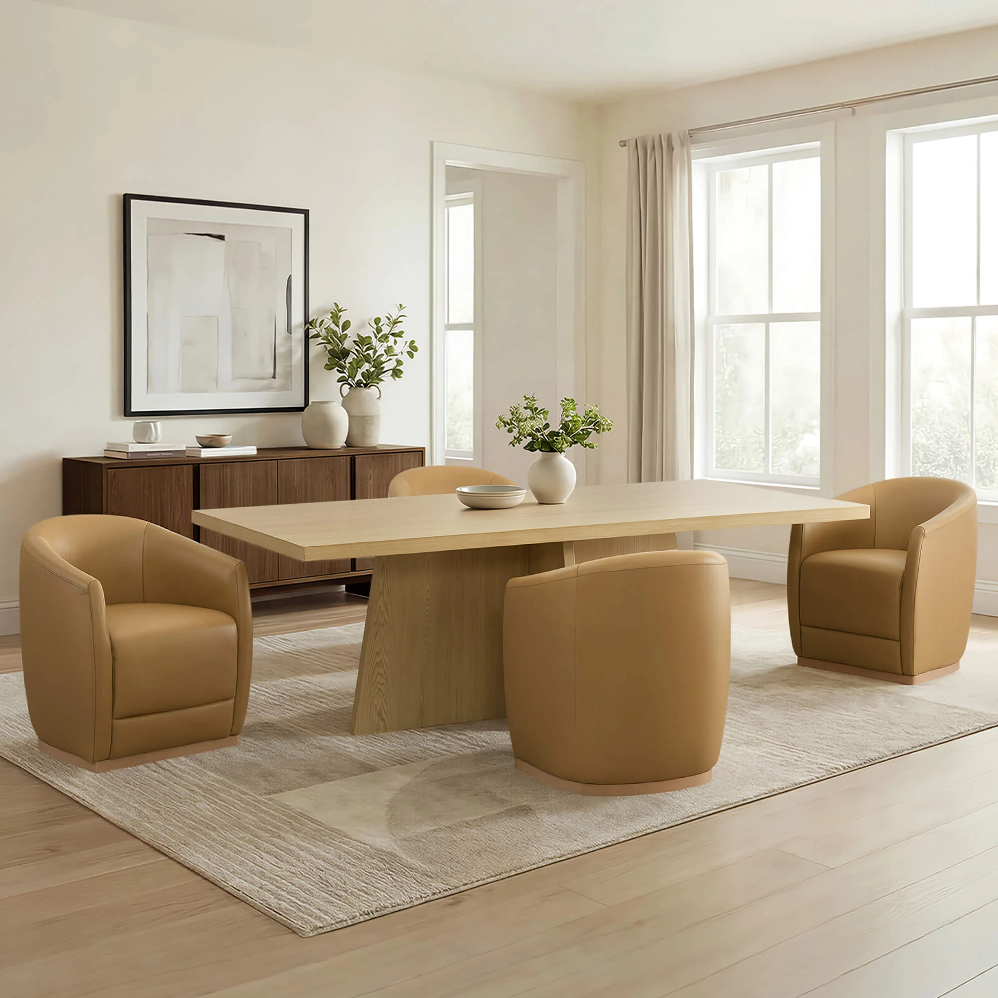Mateo Curved Genuine Leather Rolling Dining Chair (Set of 2) - Image 54