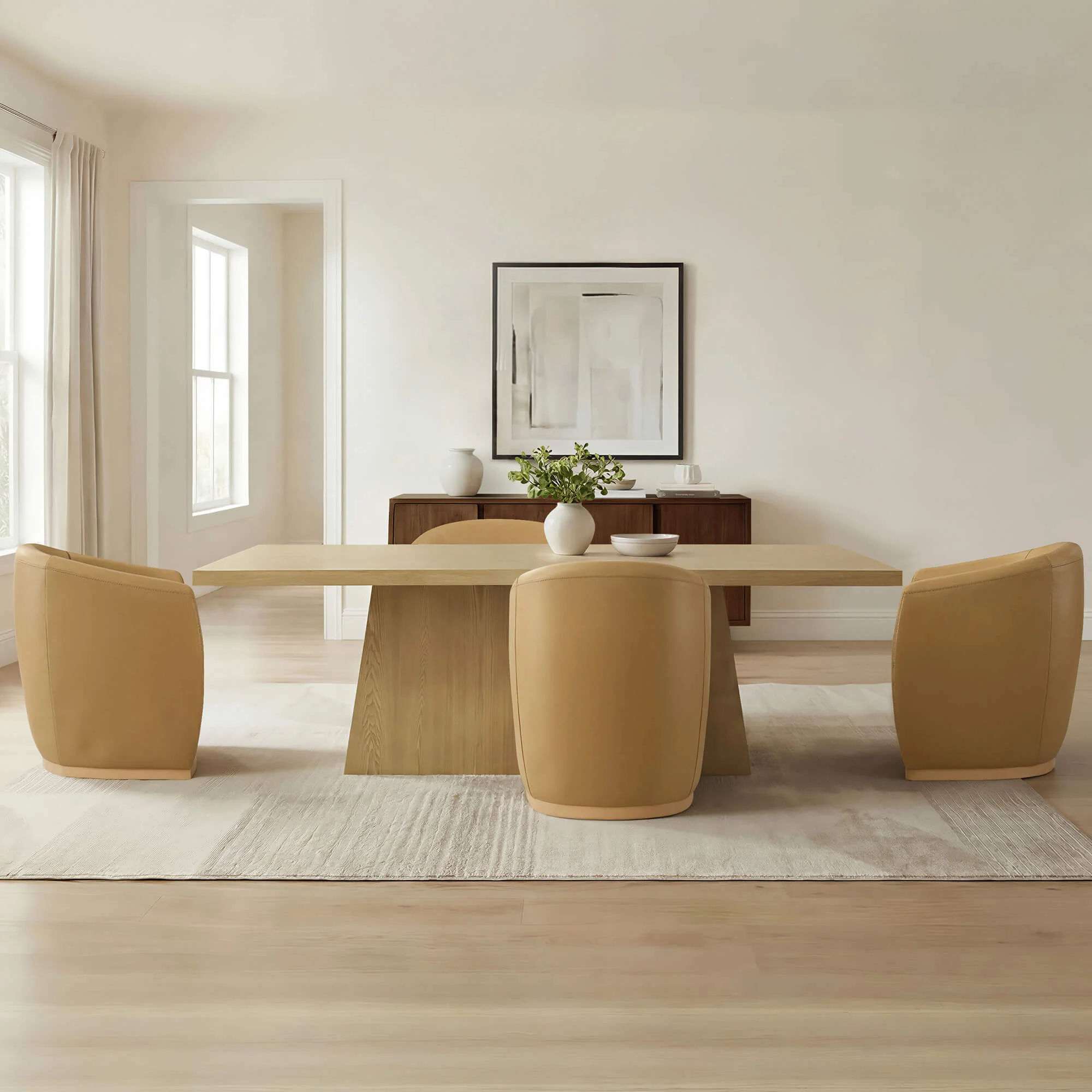Mateo Curved Genuine Leather Rolling Dining Chair (Set of 2) - Image 55