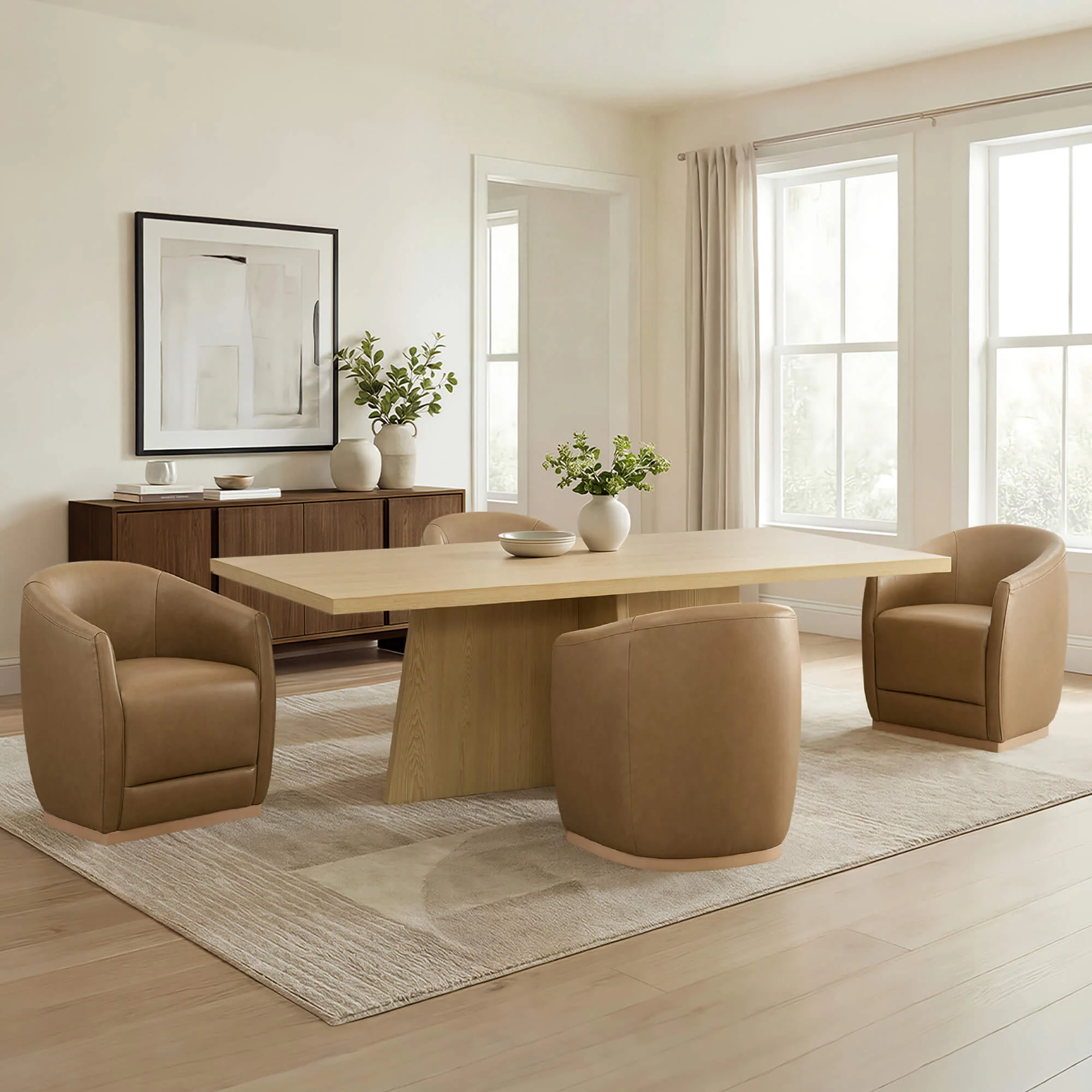 Mateo Curved Genuine Leather Rolling Dining Chair (Set of 2) - Image 56