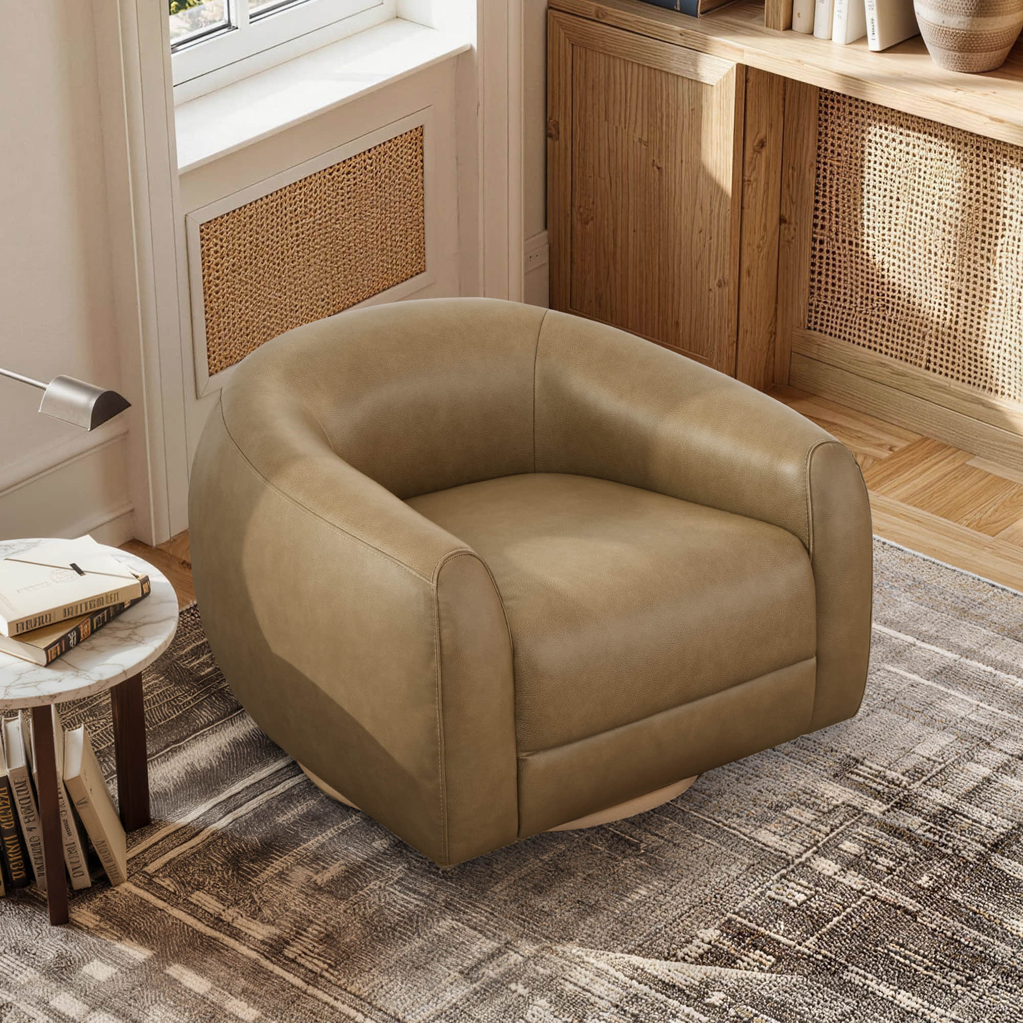 Mateo Modern Genuine Leather Swivel Accent Chair - Image 10