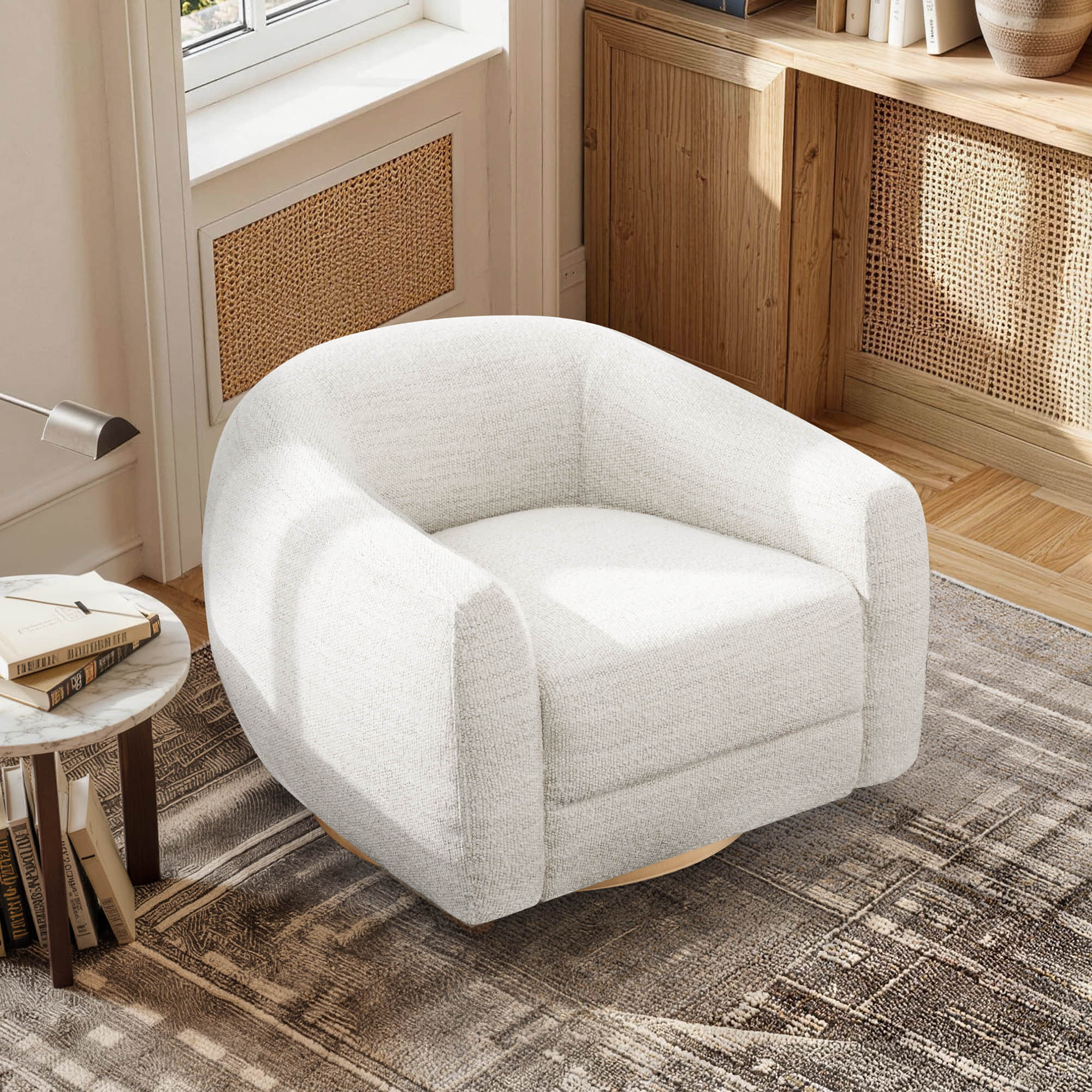 Mateo Modern Genuine Leather Swivel Accent Chair - Image 12