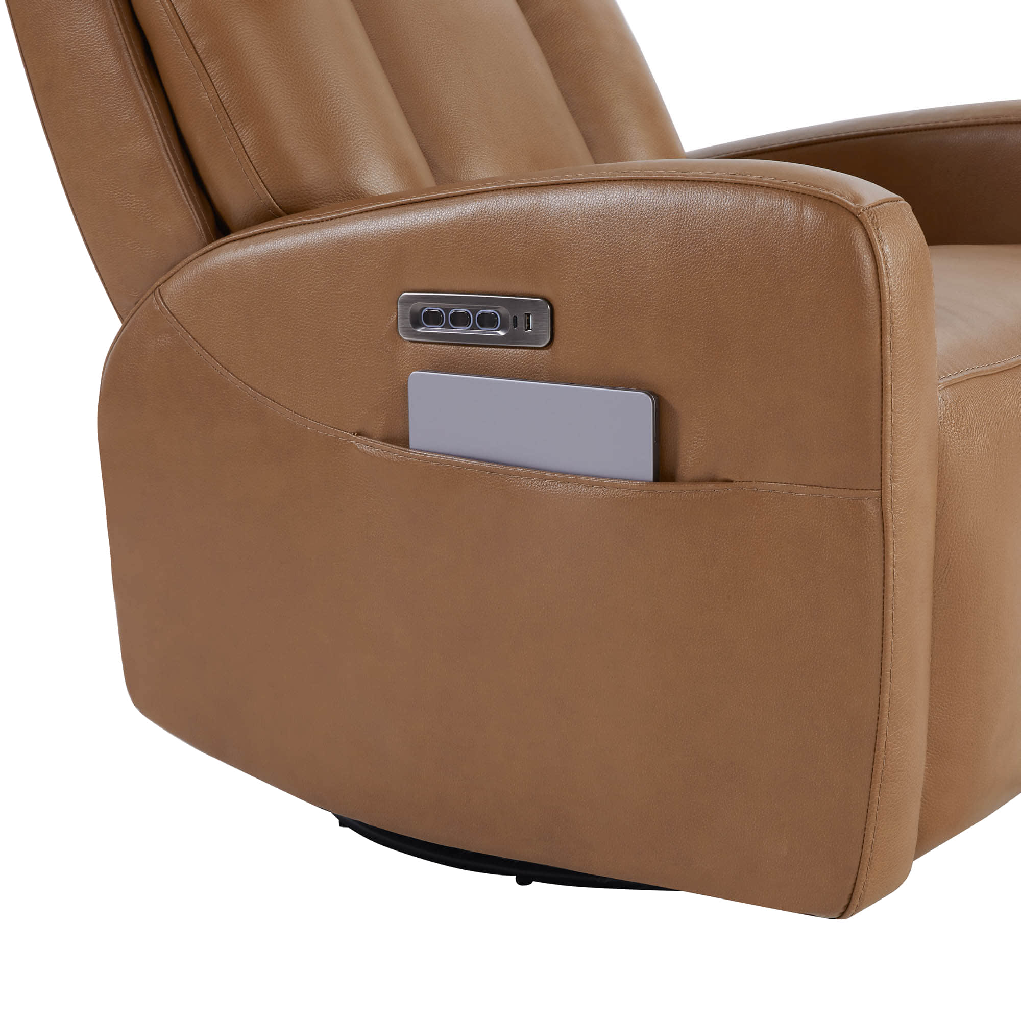 Maxwell Genuine Leather Swivel Glider Recliner with Power Lumbar & Headrest - Image 39