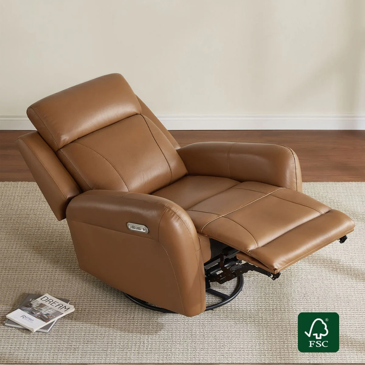 Myles Genuine Leather Swivel Glider Power Recliner - Image 2