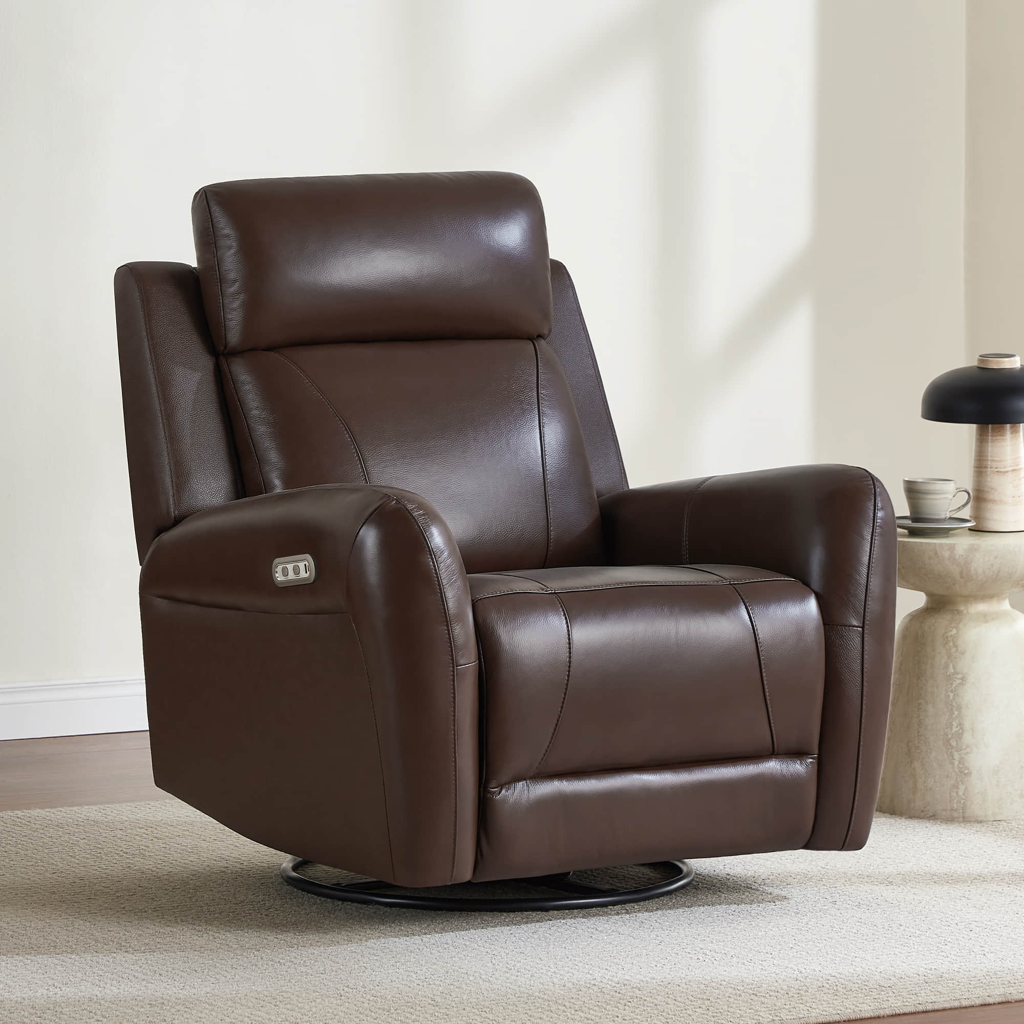 Myles Genuine Leather Swivel Glider Power Recliner - Image 3