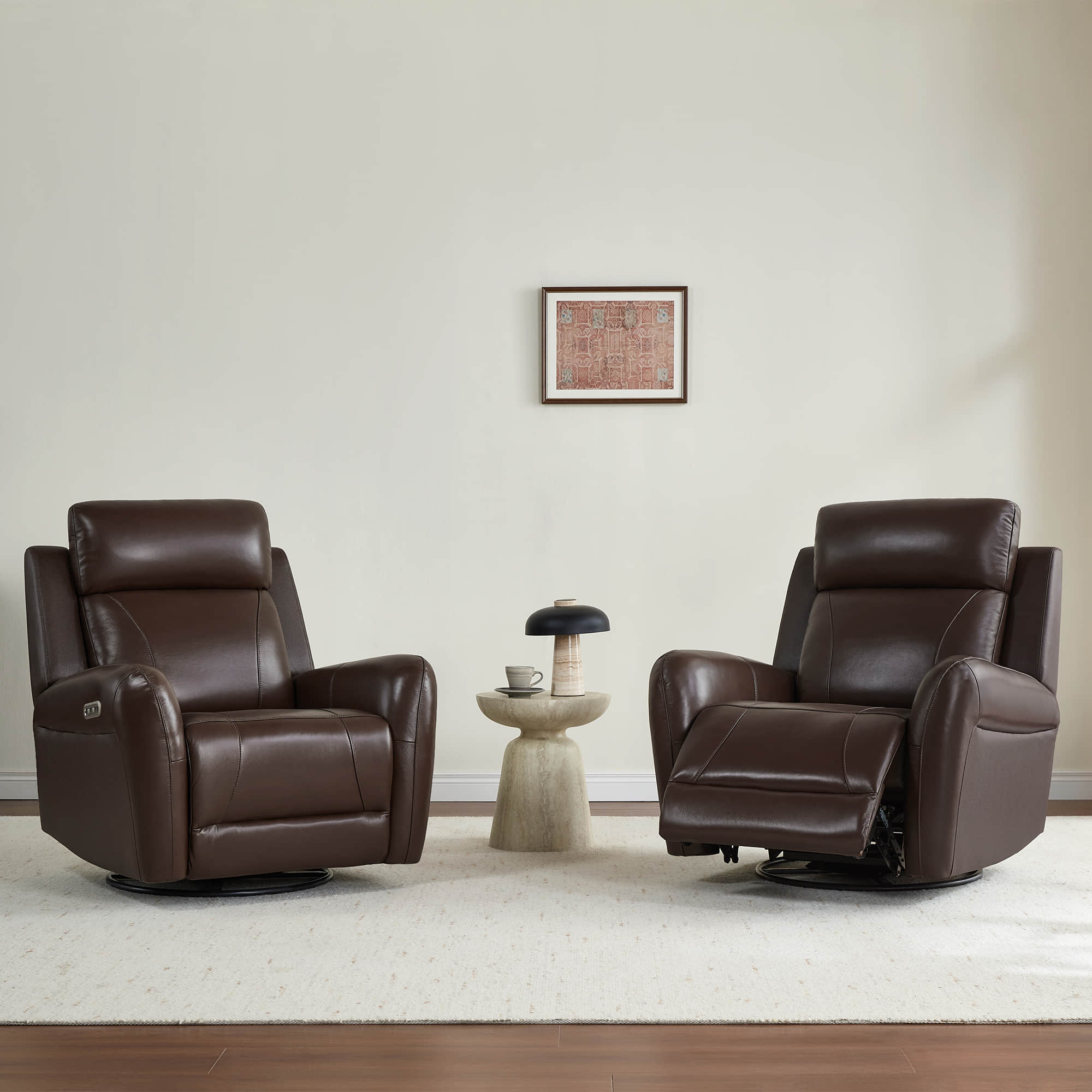 Myles Genuine Leather Swivel Glider Power Recliner - Image 38