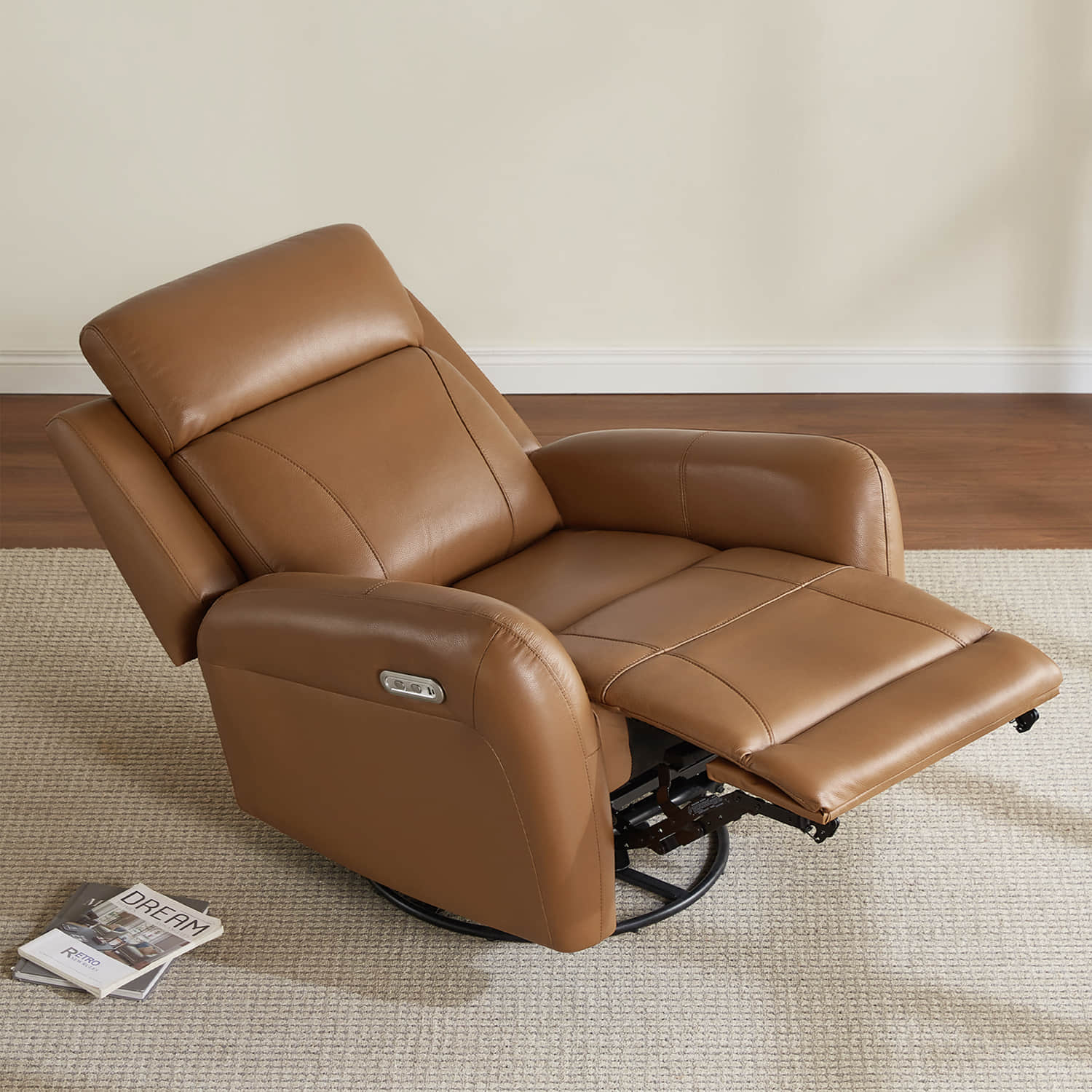Myles Genuine Leather Swivel Glider Power Recliner - Image 4